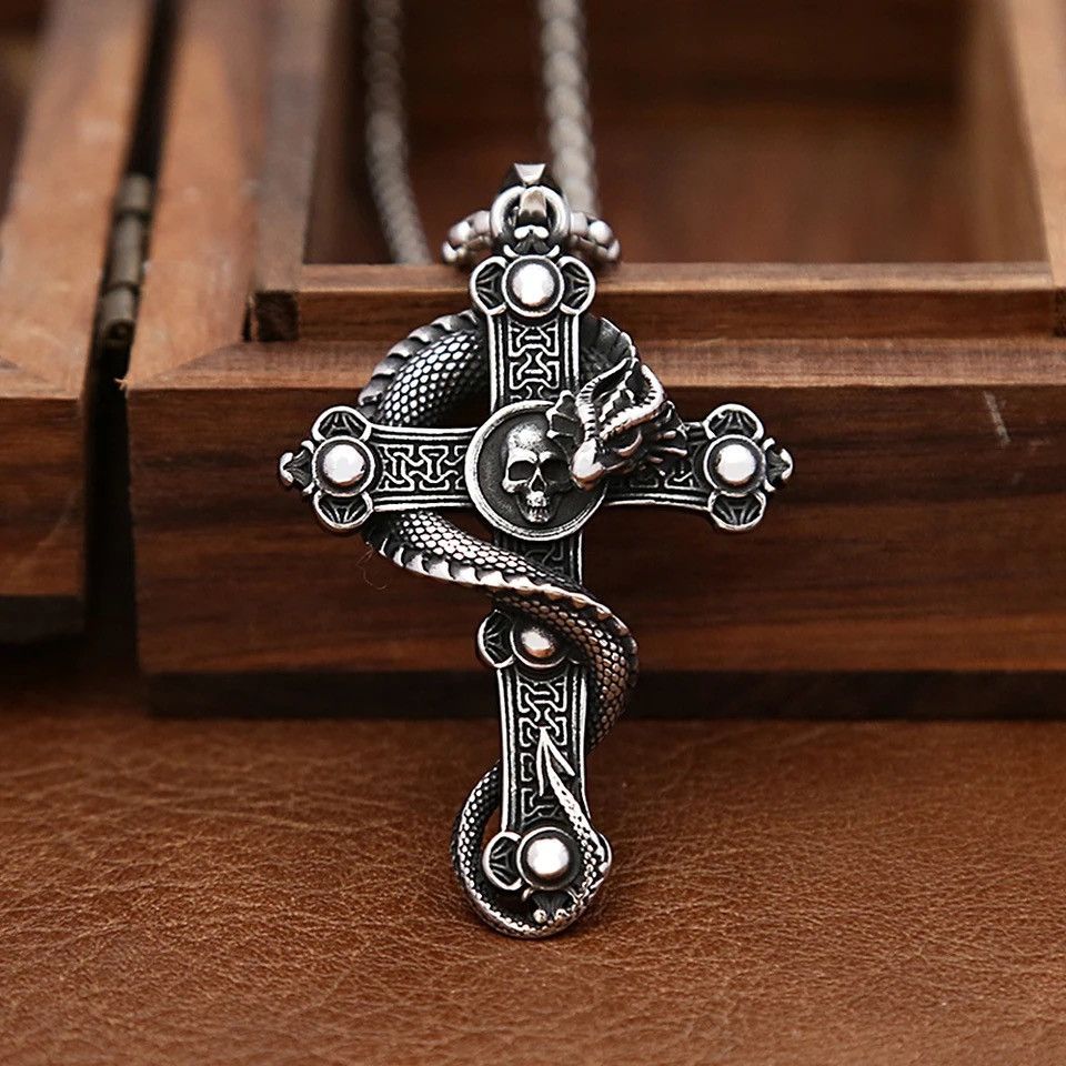 Jewelry Gothic Vintage Dragon Cross Pendant Necklace Size ONE SIZE - 2 Thumbnail