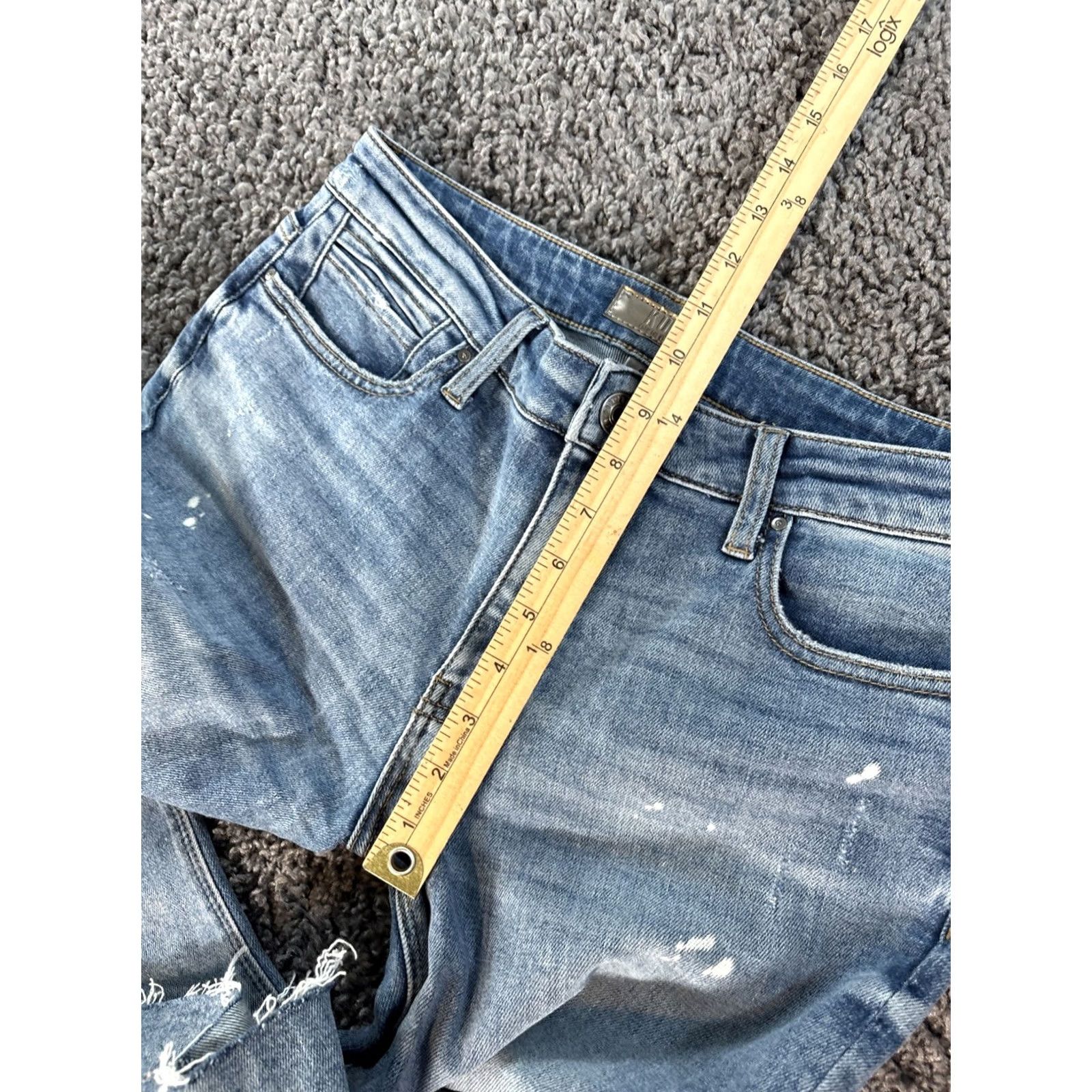 Vintage KUT from the Kloth Stella Ab Fab Flare Jean Jeans 32x30 Distressed Raw Hem Blue Womens Regular 6 Mid Rise Flared Size 34" / US 12 / IT 48 - 5 Thumbnail