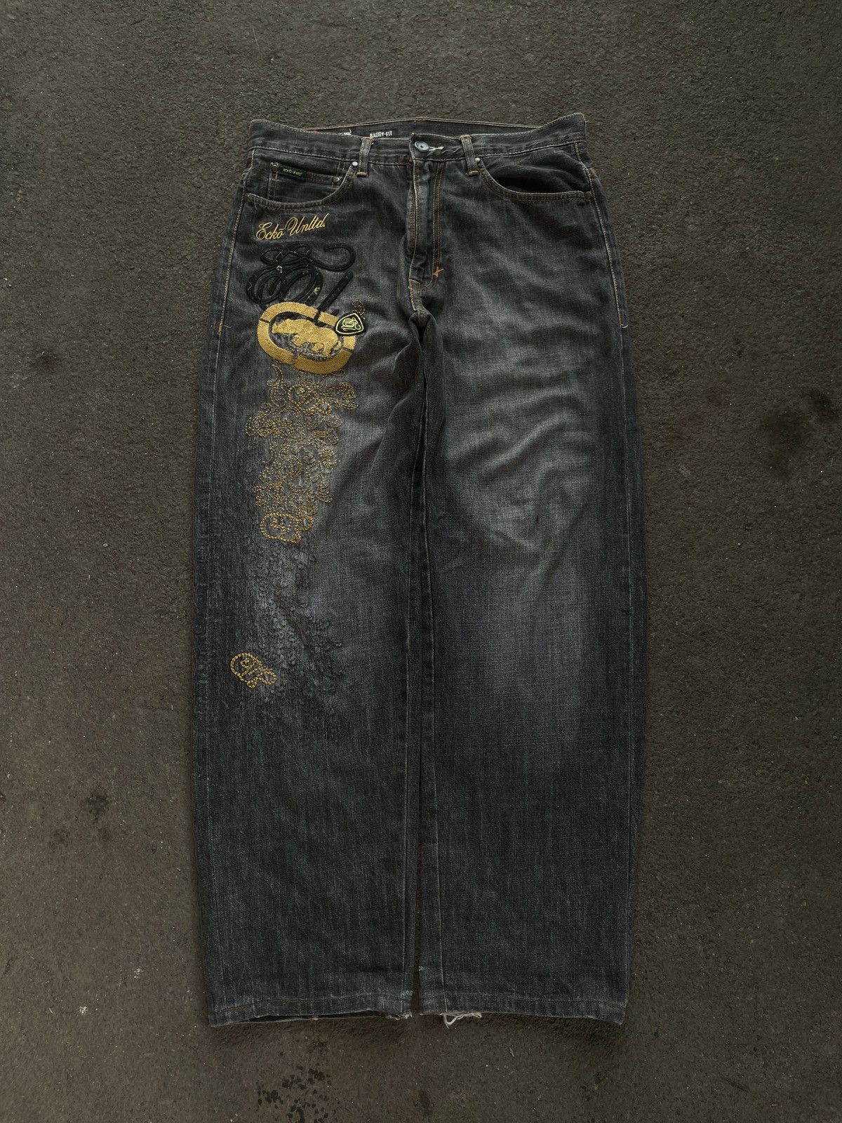 VINTAGE ECKO UNLTD GRAPHIC JEANS EMBROIDERED GRAIL