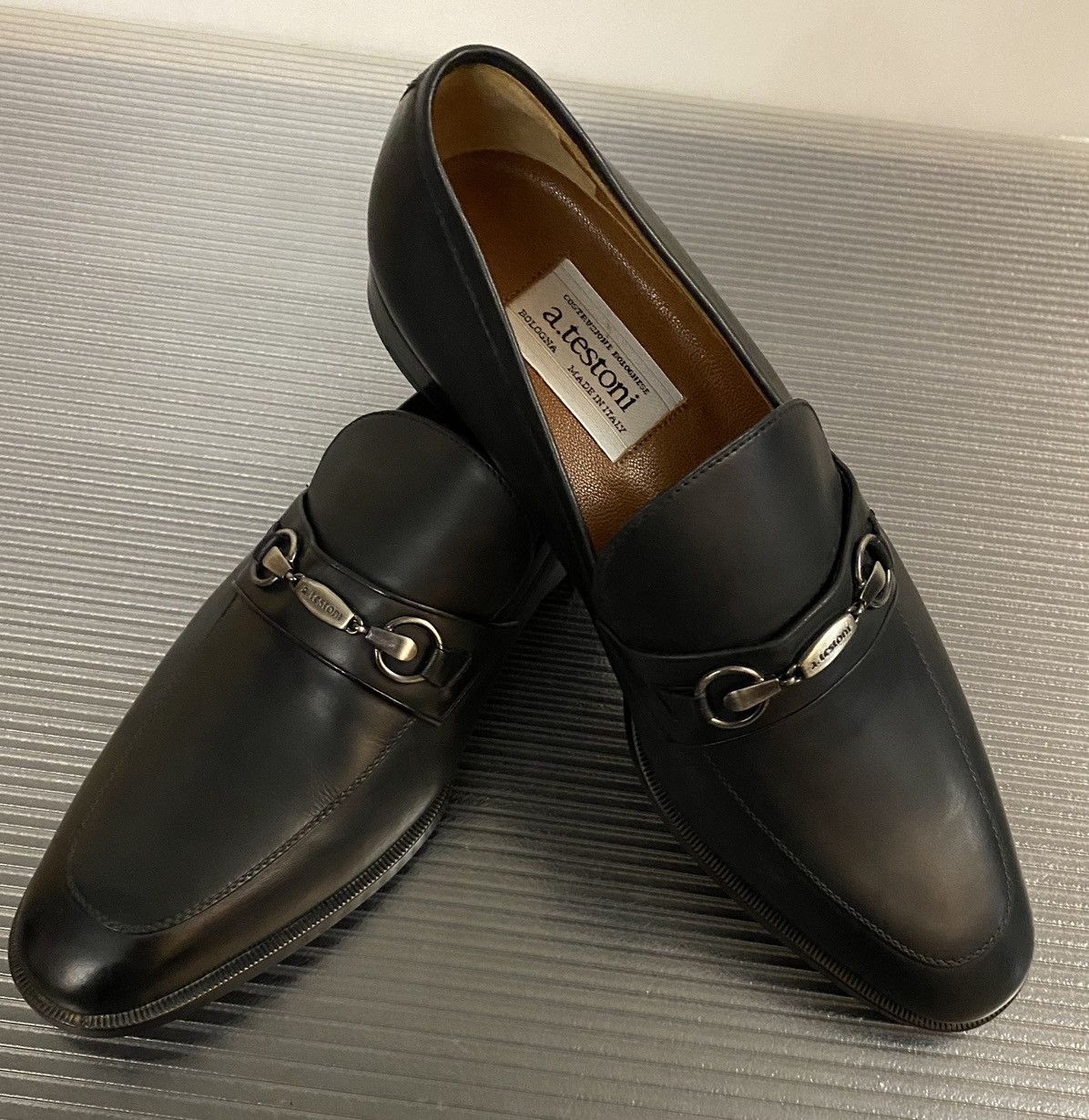Testoni a.testoni 🇮🇹 black calf leather metal vamp moccasin 9 NEW Size US 9 / EU 42 - 4 Thumbnail