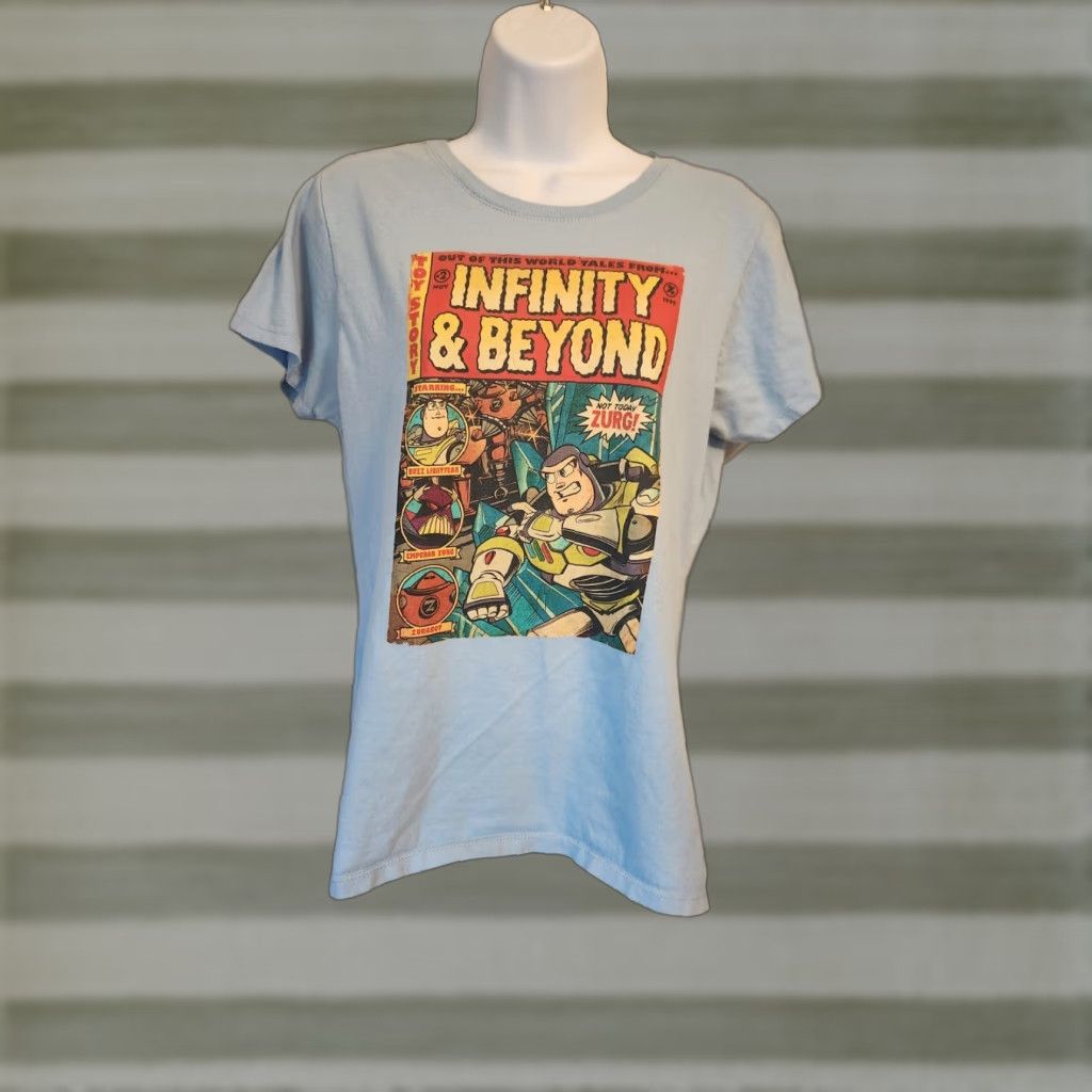 Disney Womens Disney Pixar Toy Story Infinity & Beyond Light Blue T Shirt Size L Size L / US 10 / IT 46 - 1 Thumbnail