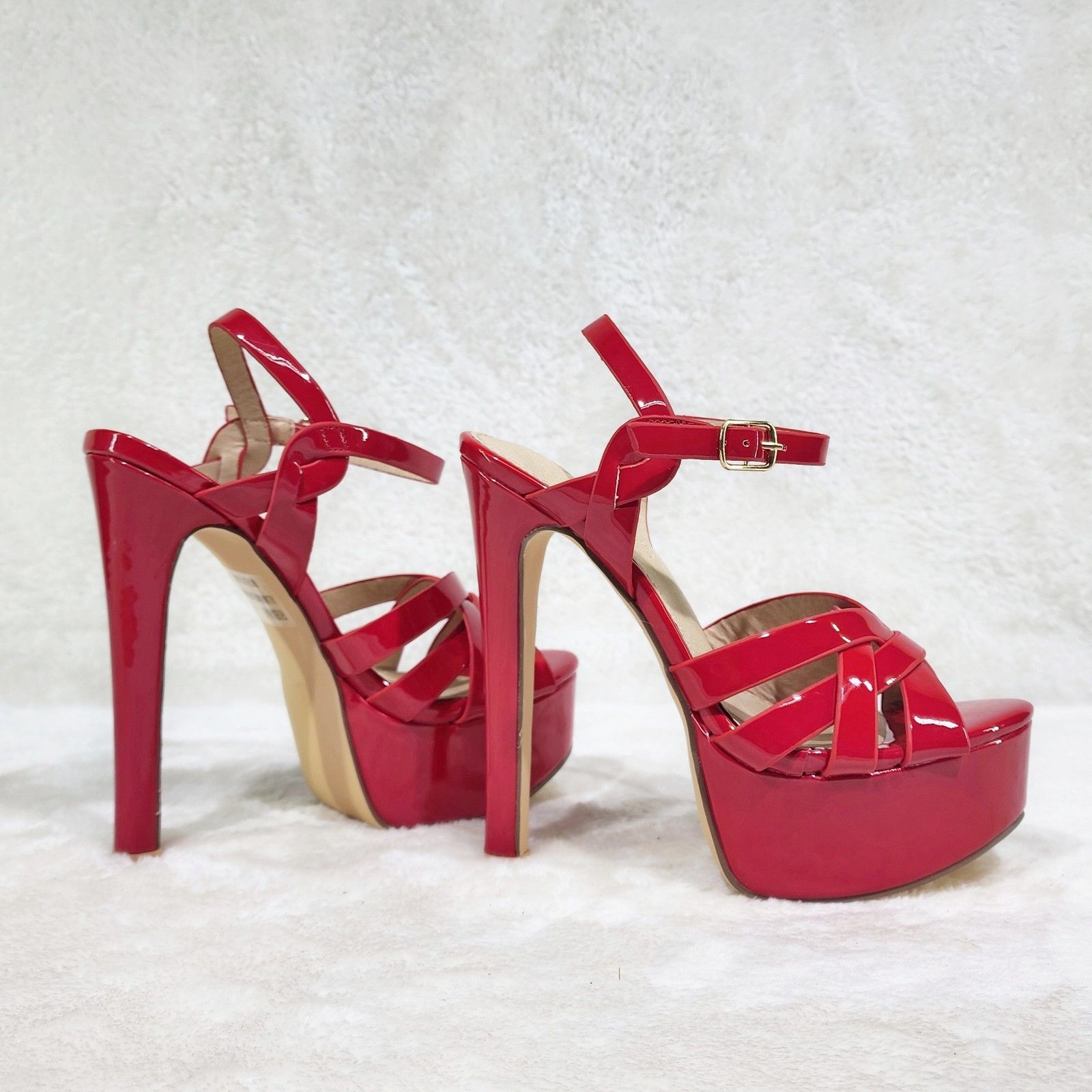 Other Rihbah Red Patent Platform 6" Stiletto High Heels Ankle Stra Size US 6 / IT 36 - 9 Thumbnail