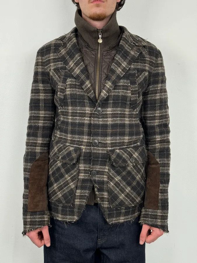 Dolce & Gabbana 2000s Dolce & Gabbana Brown Checkered Hybrid Wool Jacket Size 44R - 2 Thumbnail