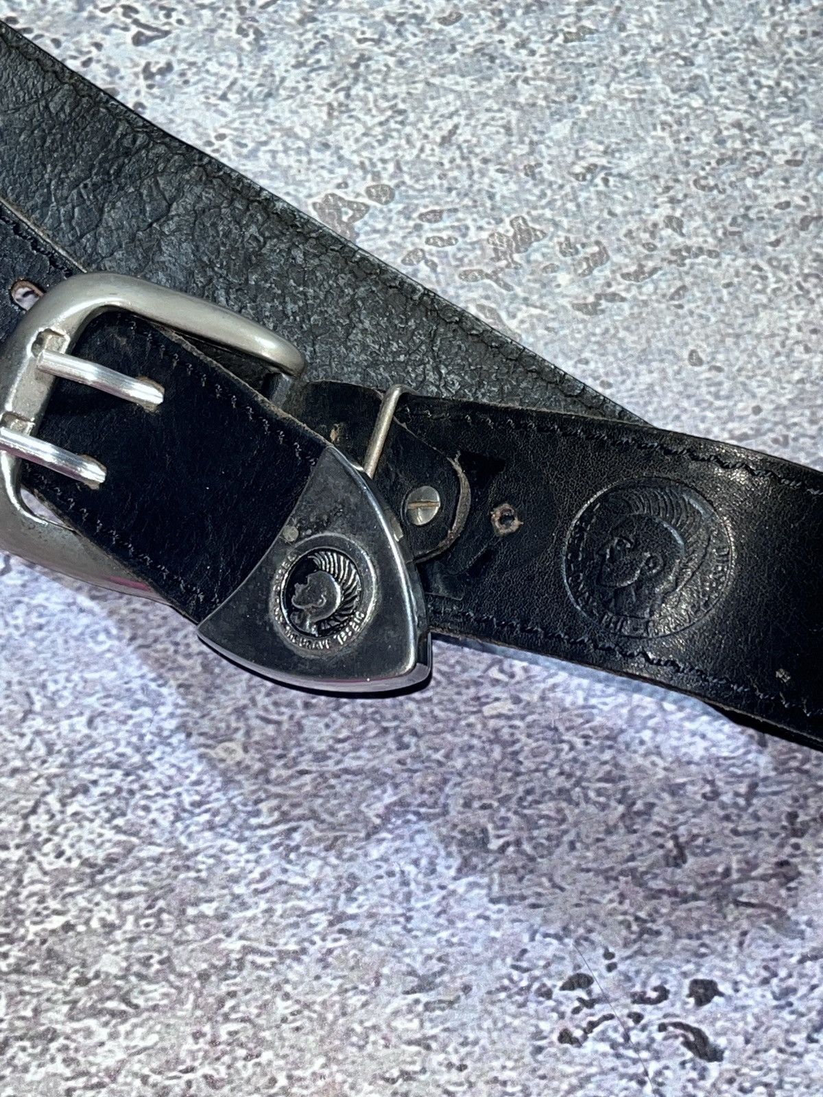 Vintage Y2K Diesel Belt Leather Metal Logo Japanese 93 cm