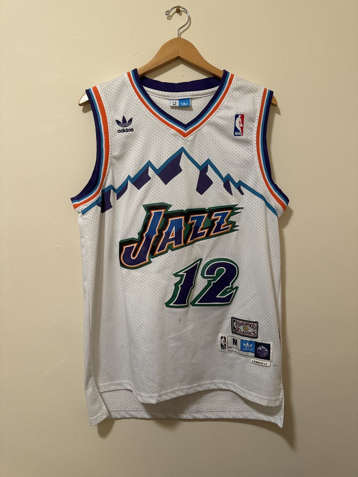 image of Stockton Retro Vintage Adidas Jersey in White, Men's (Size Medium)