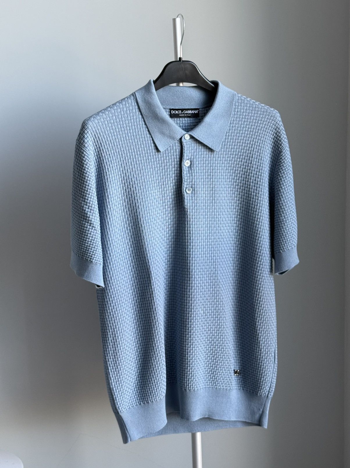 Dolce & Gabbana Dolce Gabbana Textured Knitt Polo Blue Mens Metal Logo DG Size US L / EU 52-54 / 3 - 7 Thumbnail