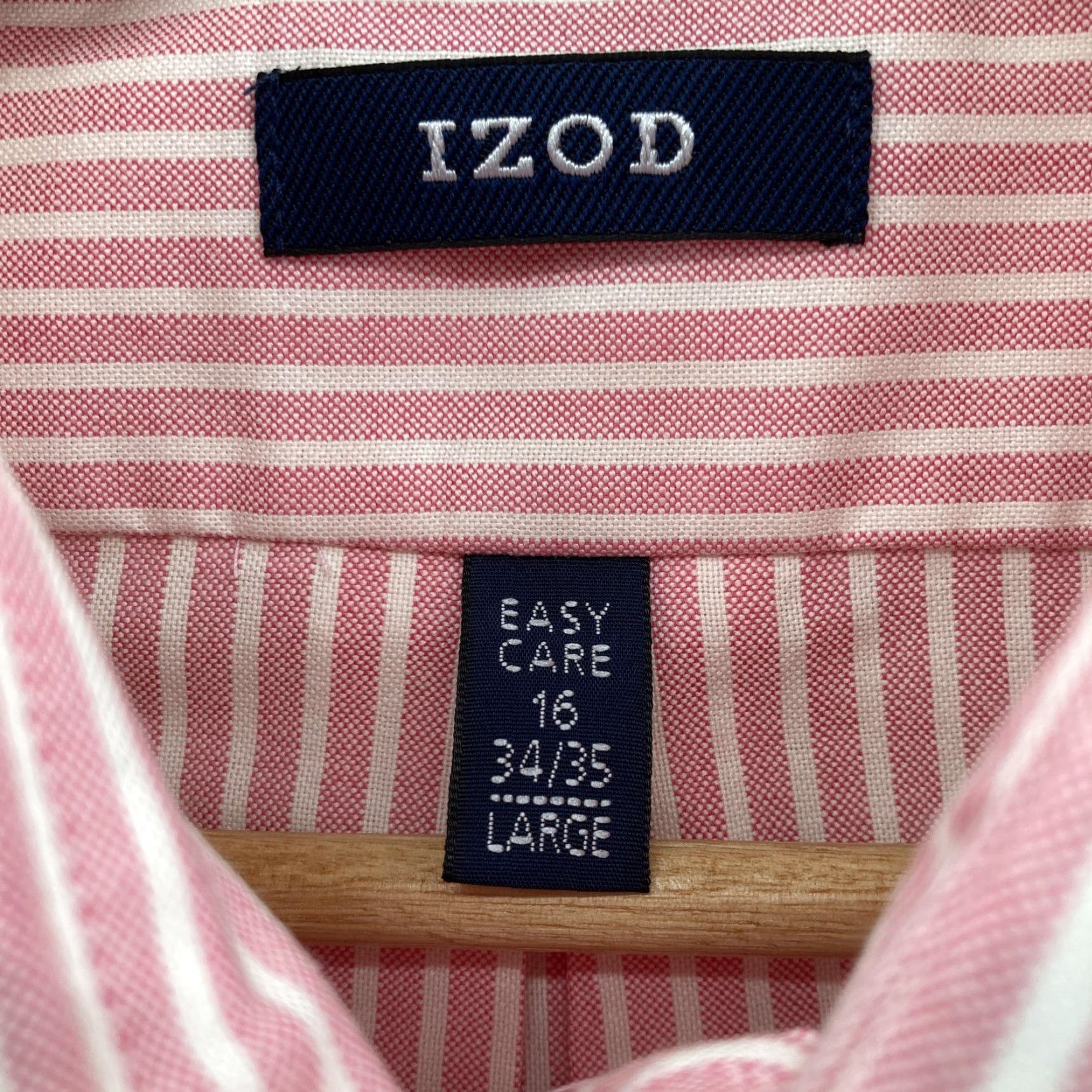 Izod IZOD Shirt Mens 16 Pink Stripe New England Oxford Button-Down Long Sleeve NWT Size US L / EU 52-54 / 3 - 4 Thumbnail