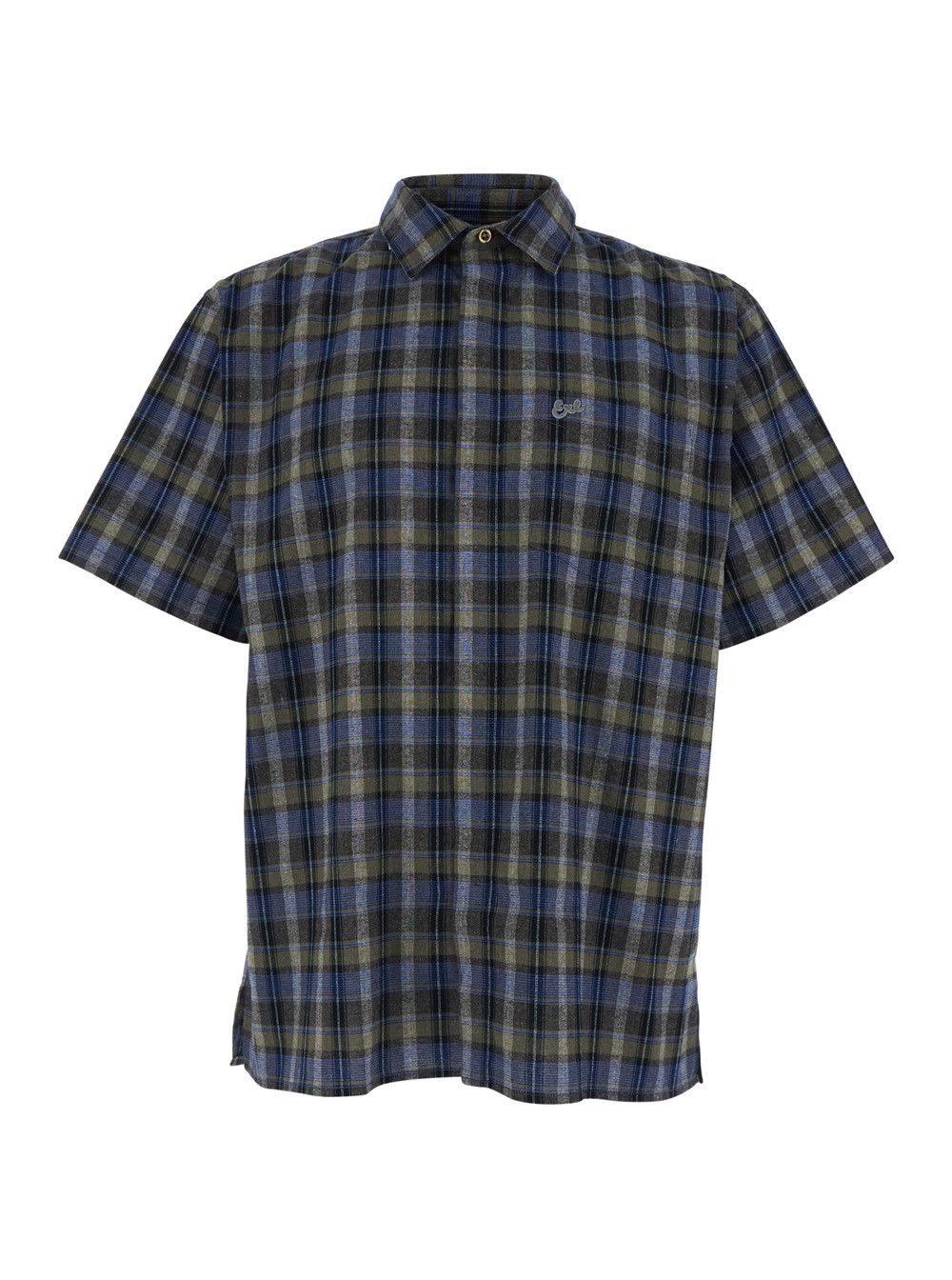 grey short-sleeved shirt with check motif in cotton blend man