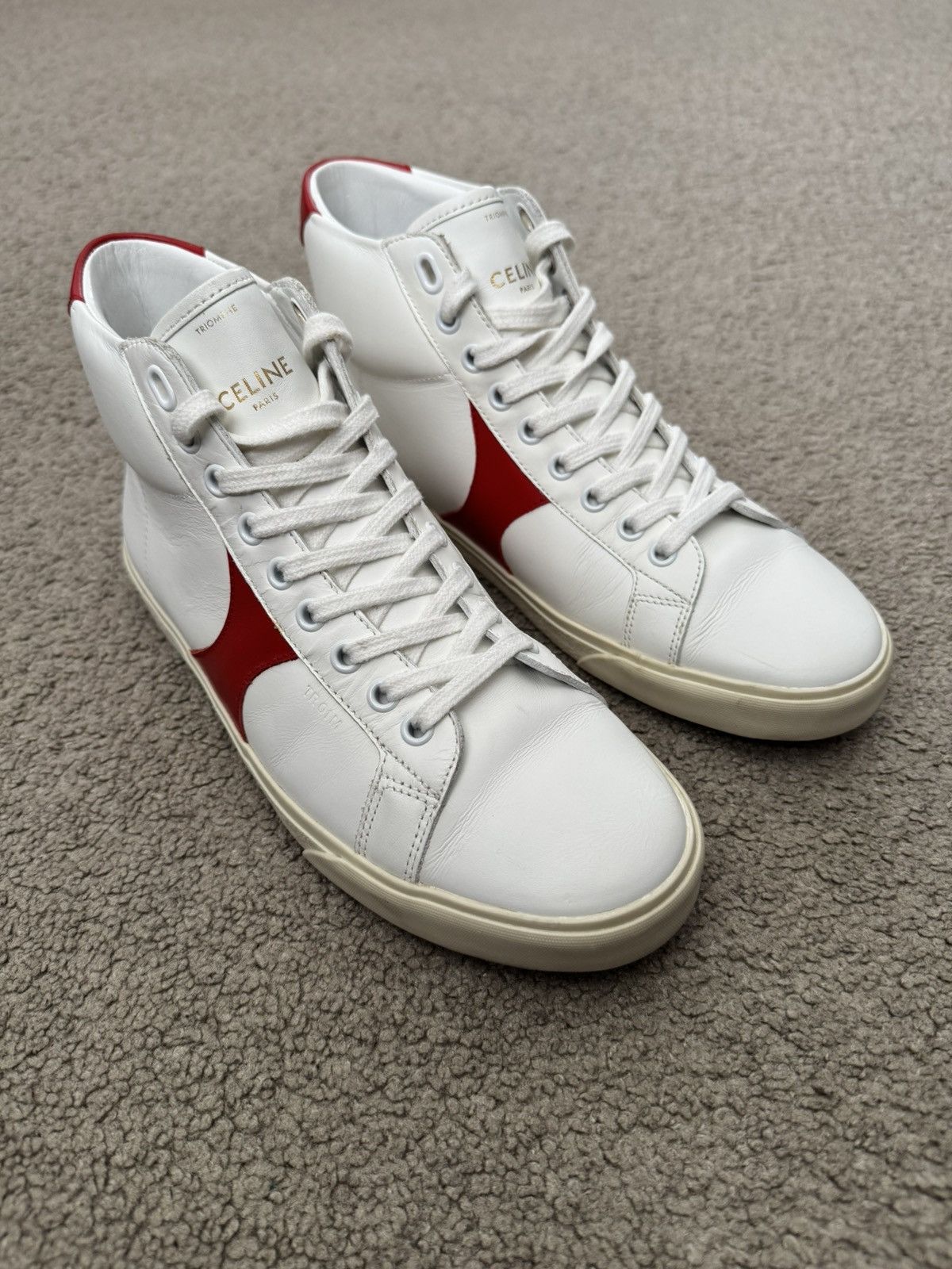 Celine Celine TR 01 Triomphe White & Red Mid Top Sneakers Size US 7 / EU 40 - 2 Thumbnail