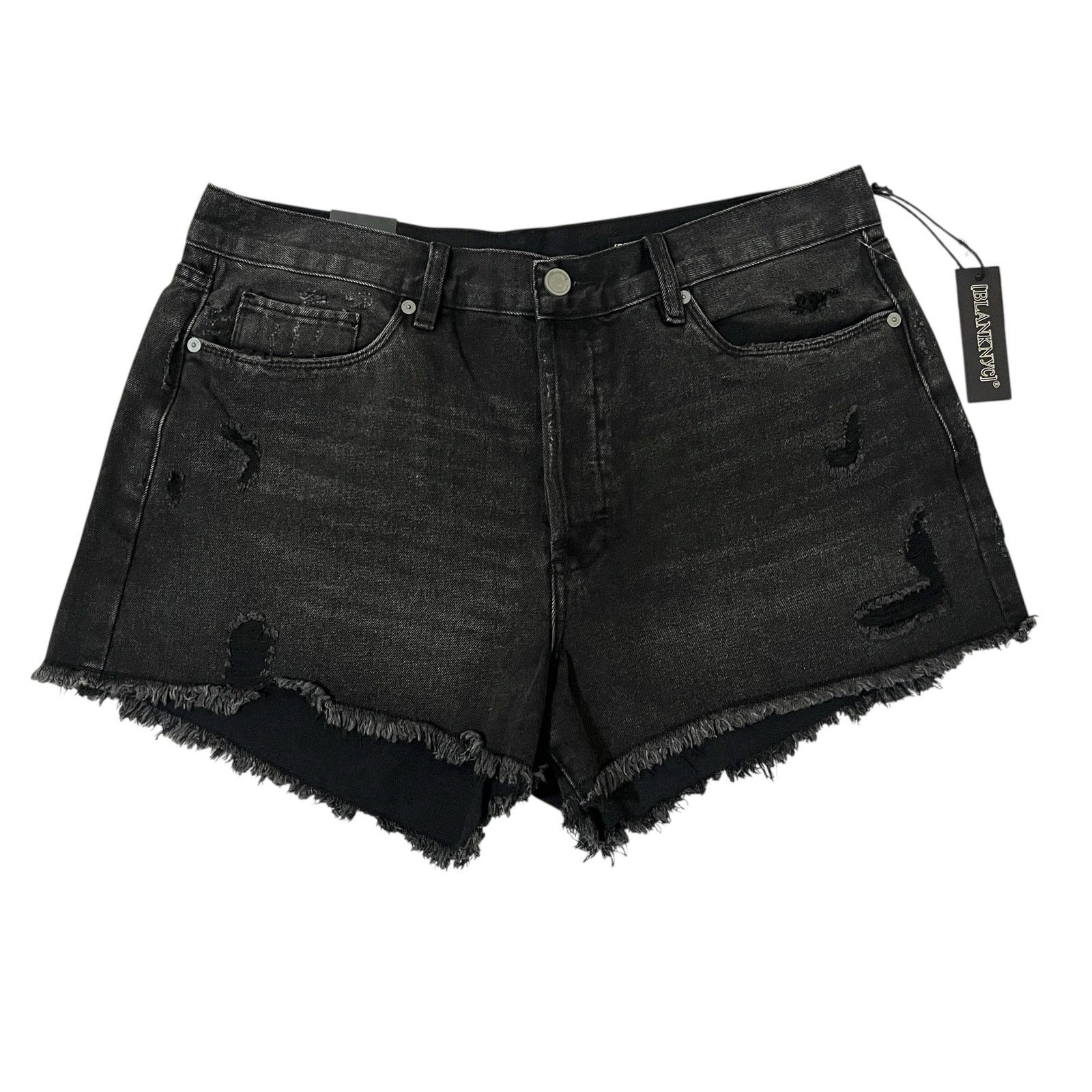 BLANKNYC Washed Black Button Front Distressed Hem High Rise Shorts Size 32" / US 10 / IT 46 - 1 Thumbnail