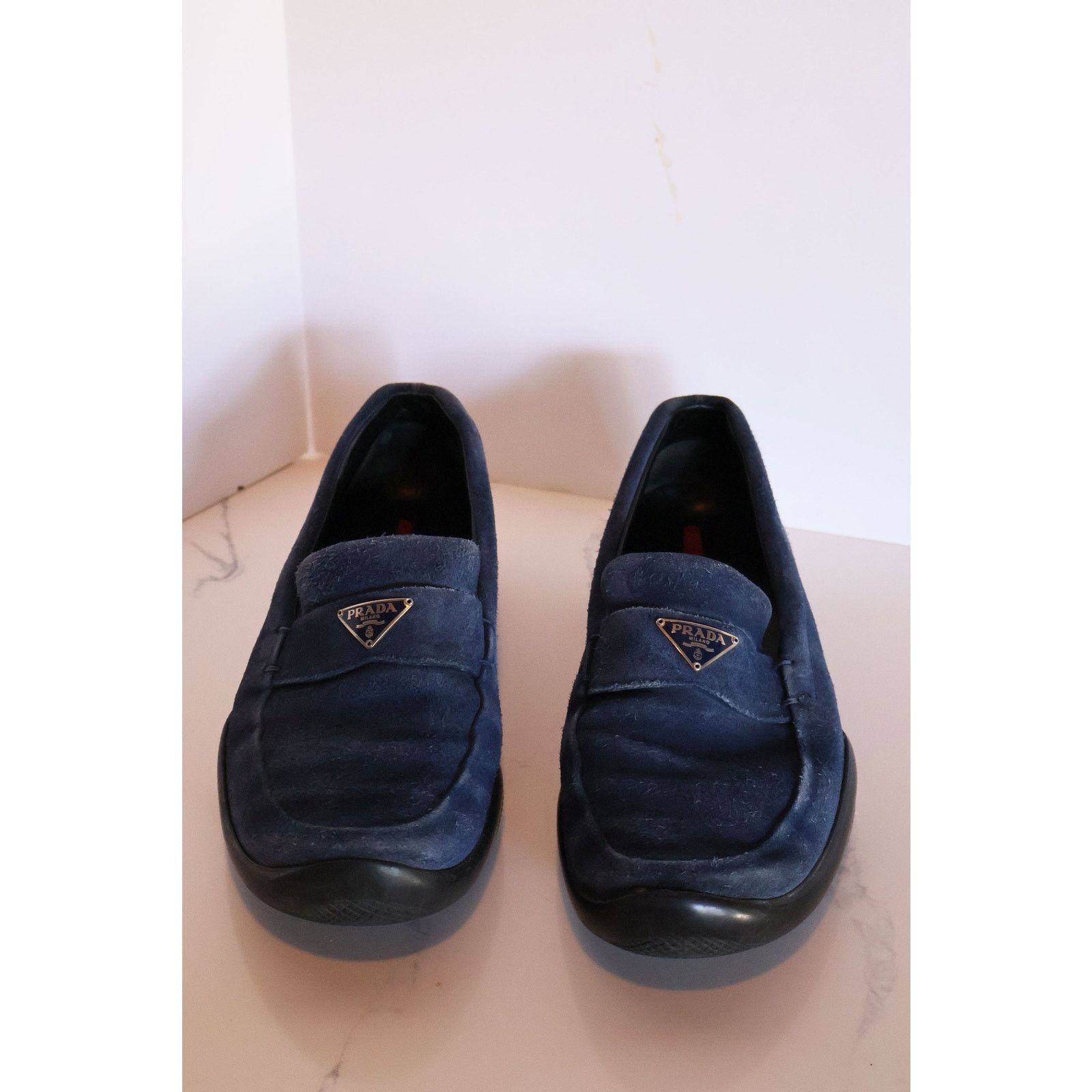 Prada Vintage PRADA Sport Line Cobalt Suede Logo Plaque Loaferspr Size US 7 / IT 37 - 4 Thumbnail