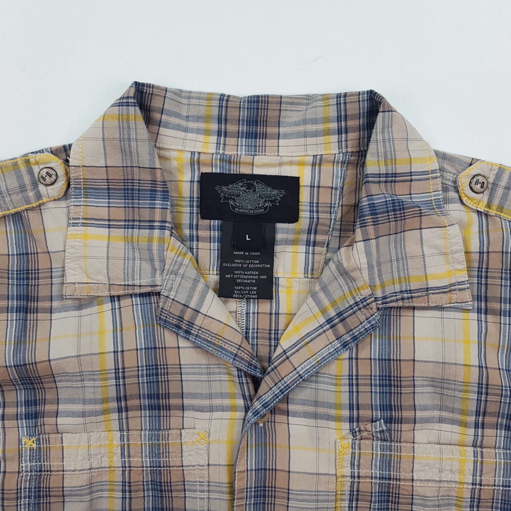Harley Davidson Harley-Davidson Plaid Collared Mens L Motorcycle Button-Up Retro Dress Shirt Size 42R - 6 Thumbnail
