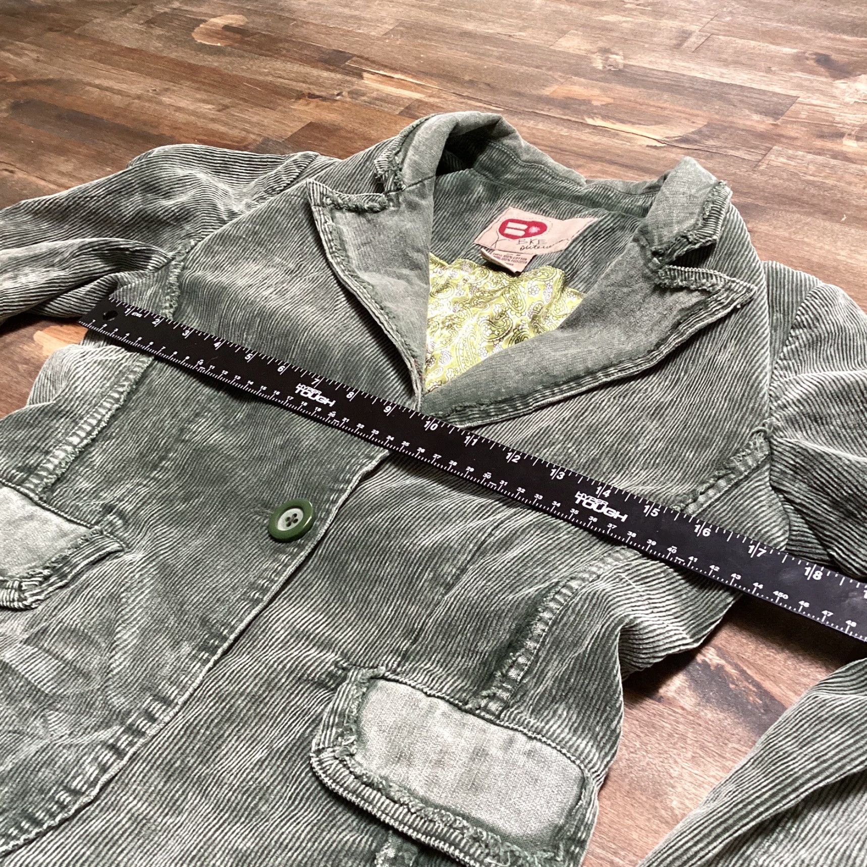 Vintage BKE Jacket Womens M Green Corduroy One Button Classic Casual Short Blazer Coat Size 32" / US 10 / IT 46 - 7 Thumbnail