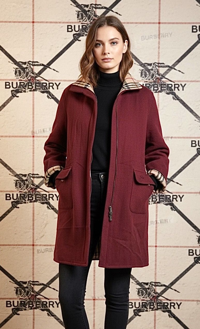 Burberry Burberry burgundy nova check wool down jacket zip up Size L / US 10 / IT 46 - 1 Thumbnail