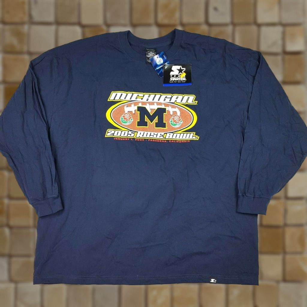 Starter VTG 2005 Michigan Rose Bowl Men's 2XL Long Sleeve Football T Shirt Size US XXL / EU 58 / 5 - 1 Thumbnail