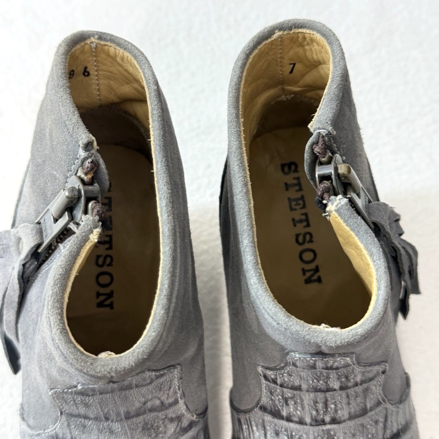 Stetson Stetson Womens Boot Gray Leather Ankle Croc Emboss Fringe Tassels Sz 7 Side Zip Leather Upper M Shaft Casual Shoes Mens Womens Girls Boys Size US 7 / IT 37 - 6 Thumbnail