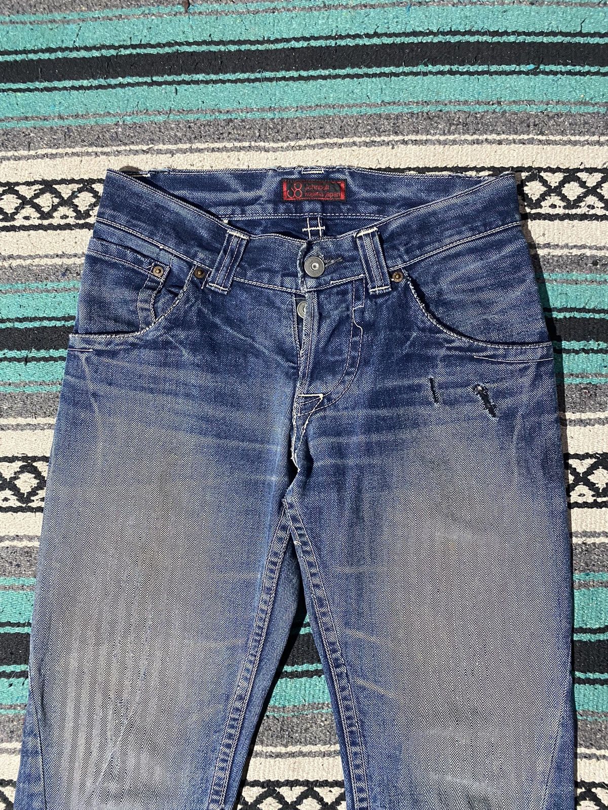 If Six Was Nine 2000s Johnbull Kojima Japan - Lace Up Spiral Cut Denim Pants Size US 31 - 3 Thumbnail