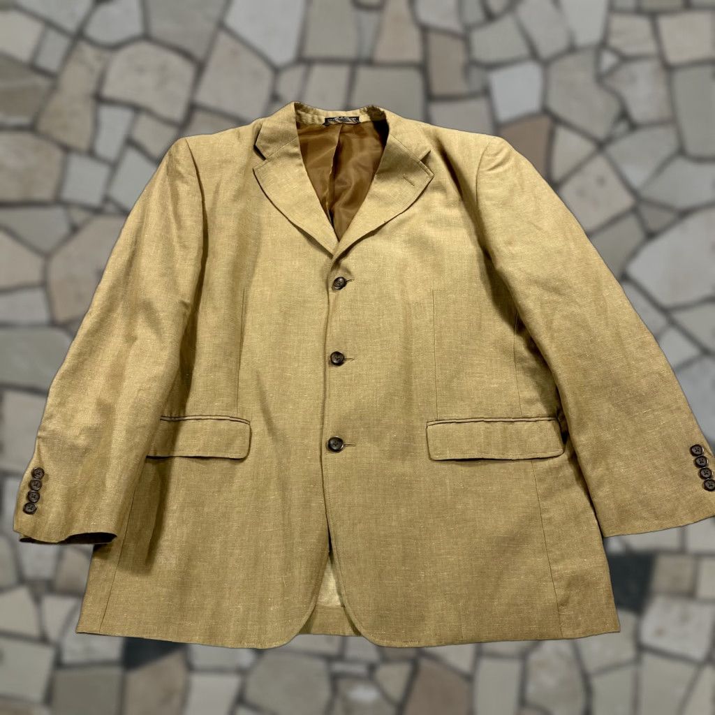 Vintage VINTAGE Kilburne and Finch Blazer Mens Large Khaki Linen Blend Single-Breasted Jacket Size 42R - 1 Thumbnail