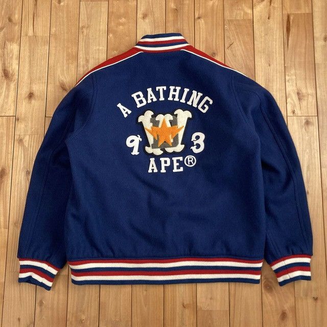 Bape 🔥Reversible🔥 BAPE Logo Melton Wool Varsity Jacket Kanye NIGO Size US XL / EU 56 / 4 - 4 Thumbnail
