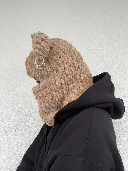 Anime Bear ski mask . Winter balaclava . Ears hat knitted handmade Size ONE SIZE - 3 Thumbnail