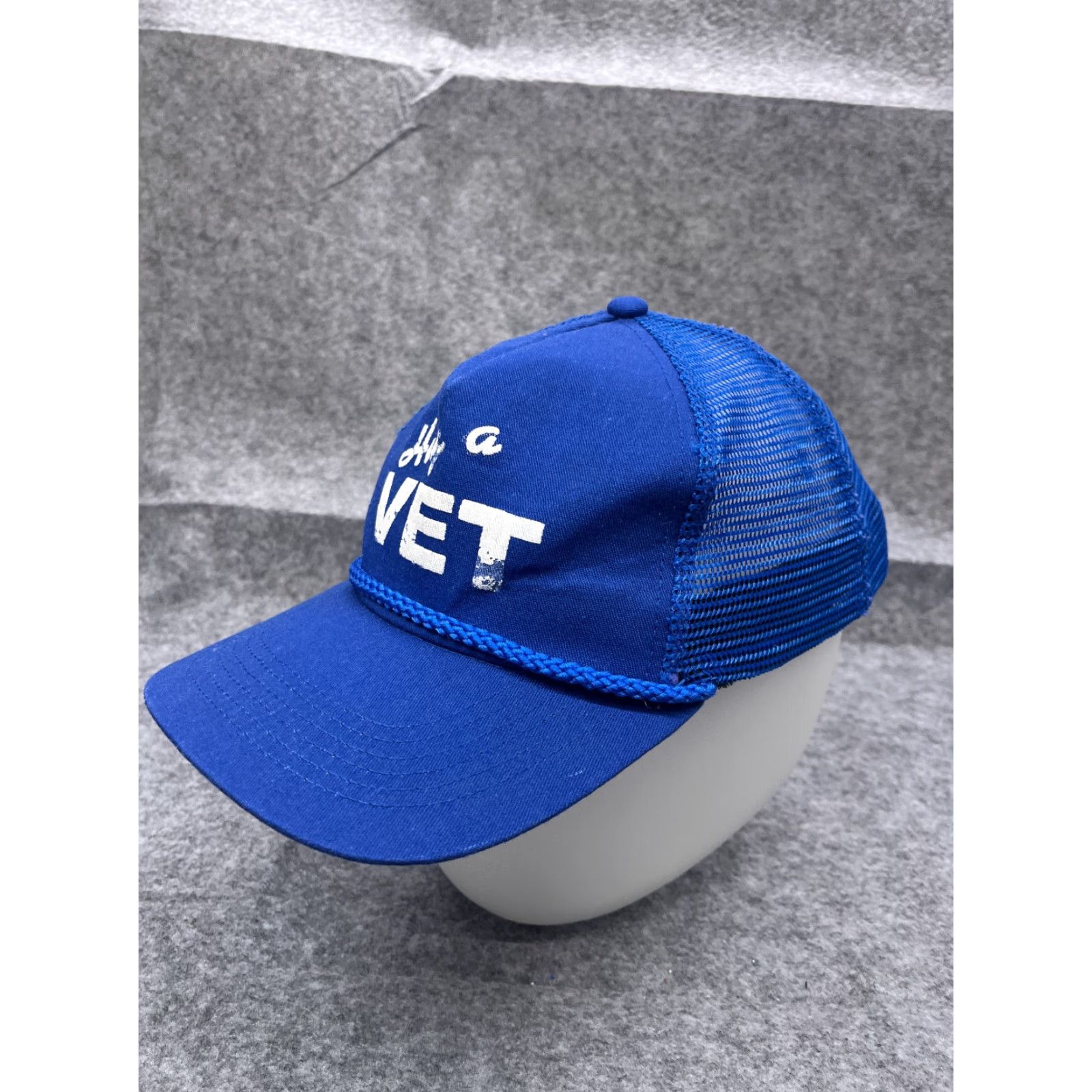 Vintage Hug A Vet Hat Cap Snap Back Adult One Size Blue Polyester Hatch Trucker Made USA Size ONE SIZE - 4 Thumbnail