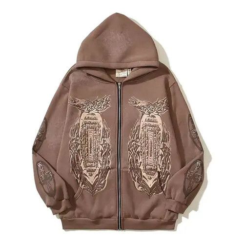 Japanese Brand Street Retro Embossed Print Loose Hooded Sweatshirt Size US XL / EU 56 / 4 - 3 Thumbnail