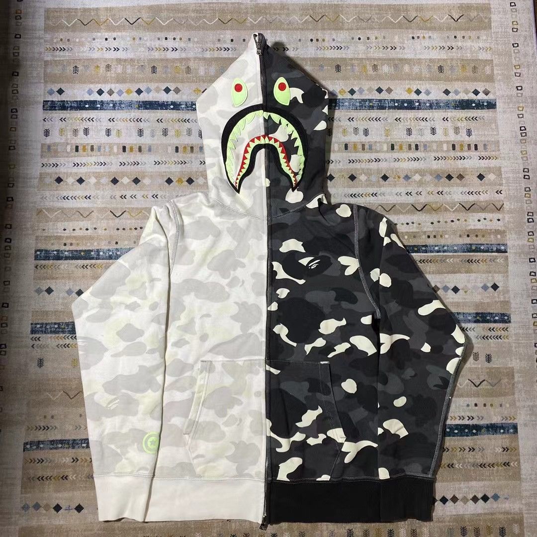 image of Bape City Camo Half Shark Full Zip Hoodie in Black, Men's (Size Small)