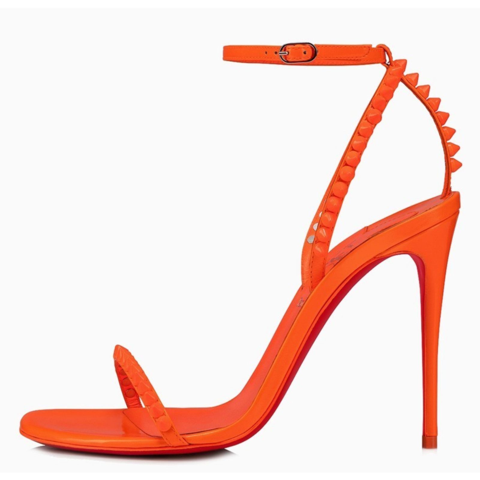 Christian Louboutin So Me 100 Orange Patent Ankle Strap Sandal Heel Pump 38 Size US 8 / IT 38 - 3 Thumbnail