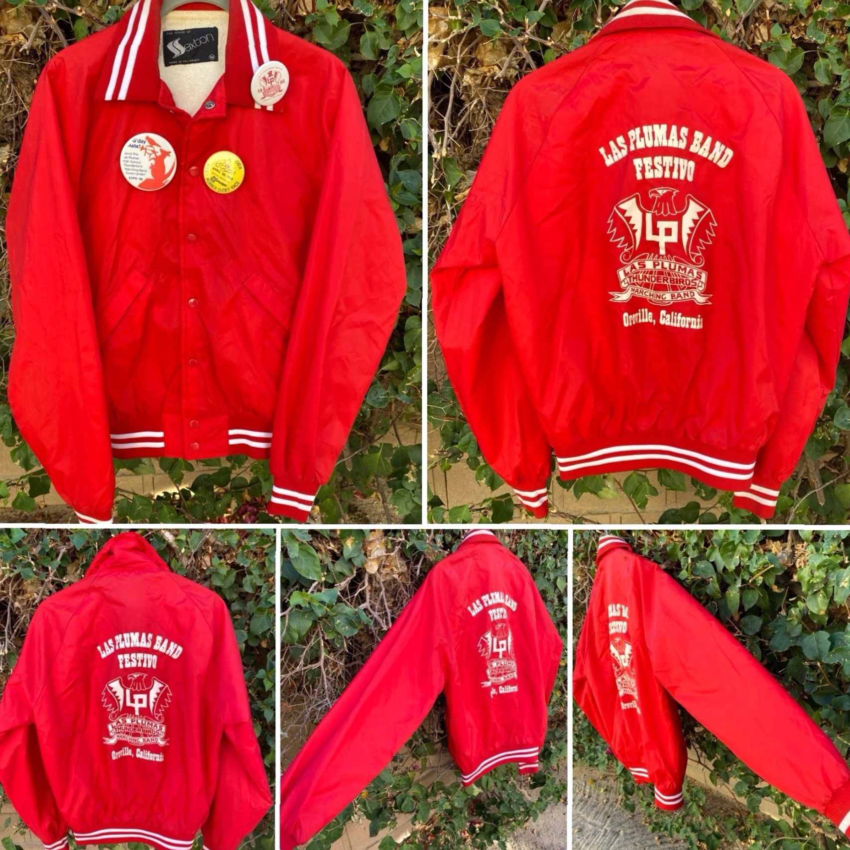 Vintage VINTAGE Sexton Las Plumas Band Jacket M Red 1980s Thunderbirds Oroville CA Pins Mens Bomber Jacket Size US M / EU 48-50 / 2 - 7 Thumbnail