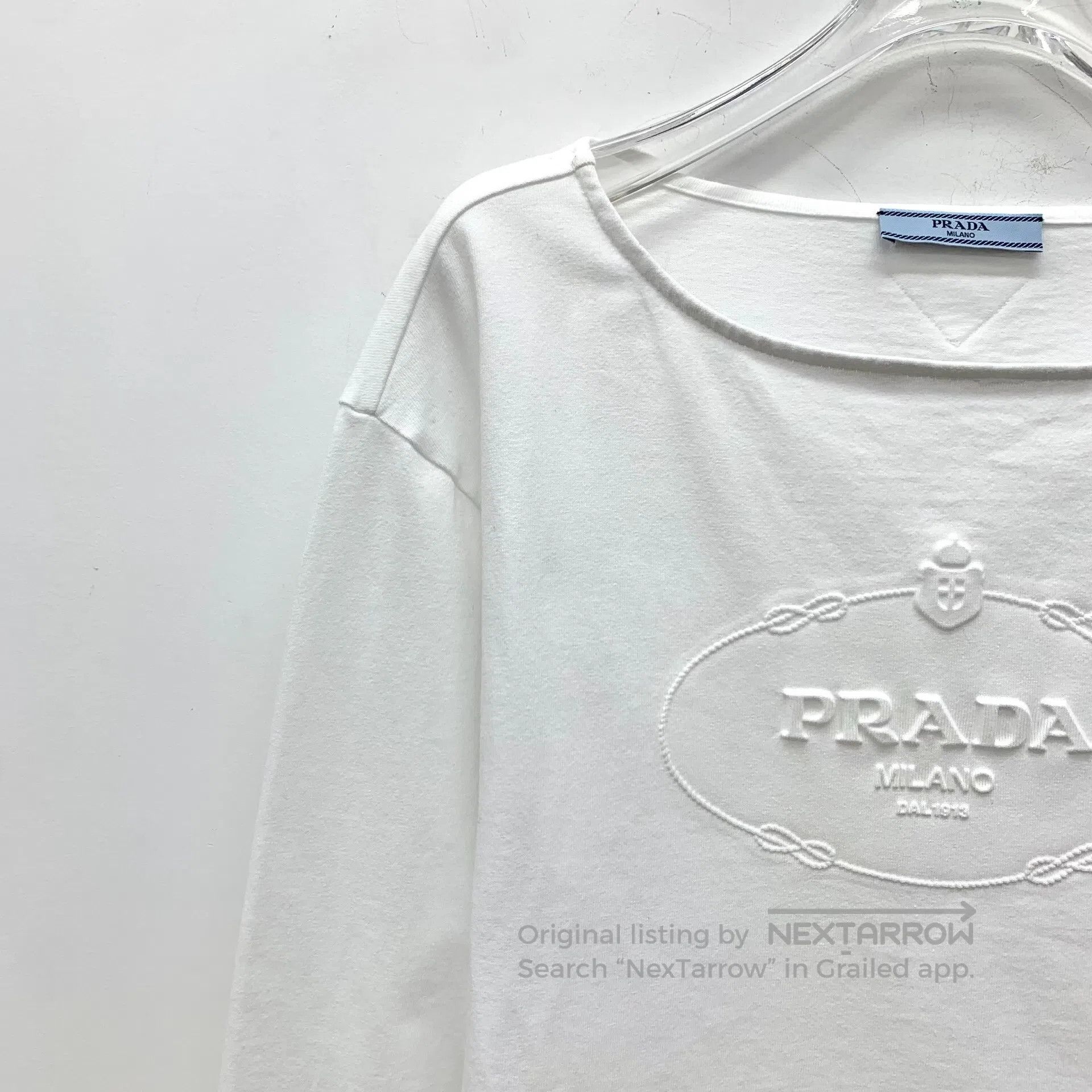 Prada Prada White Logo Letter Embossed Cotton Round Neck Long Sl Size US S / EU 44-46 / 1 - 3 Thumbnail