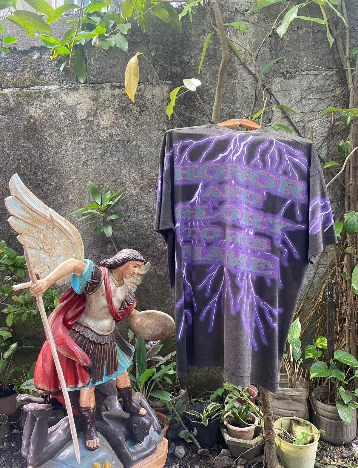 Vintage 90s Great God Lightning All Over Print Jesus Tee Size US XL / EU 56 / 4 - 3 Thumbnail