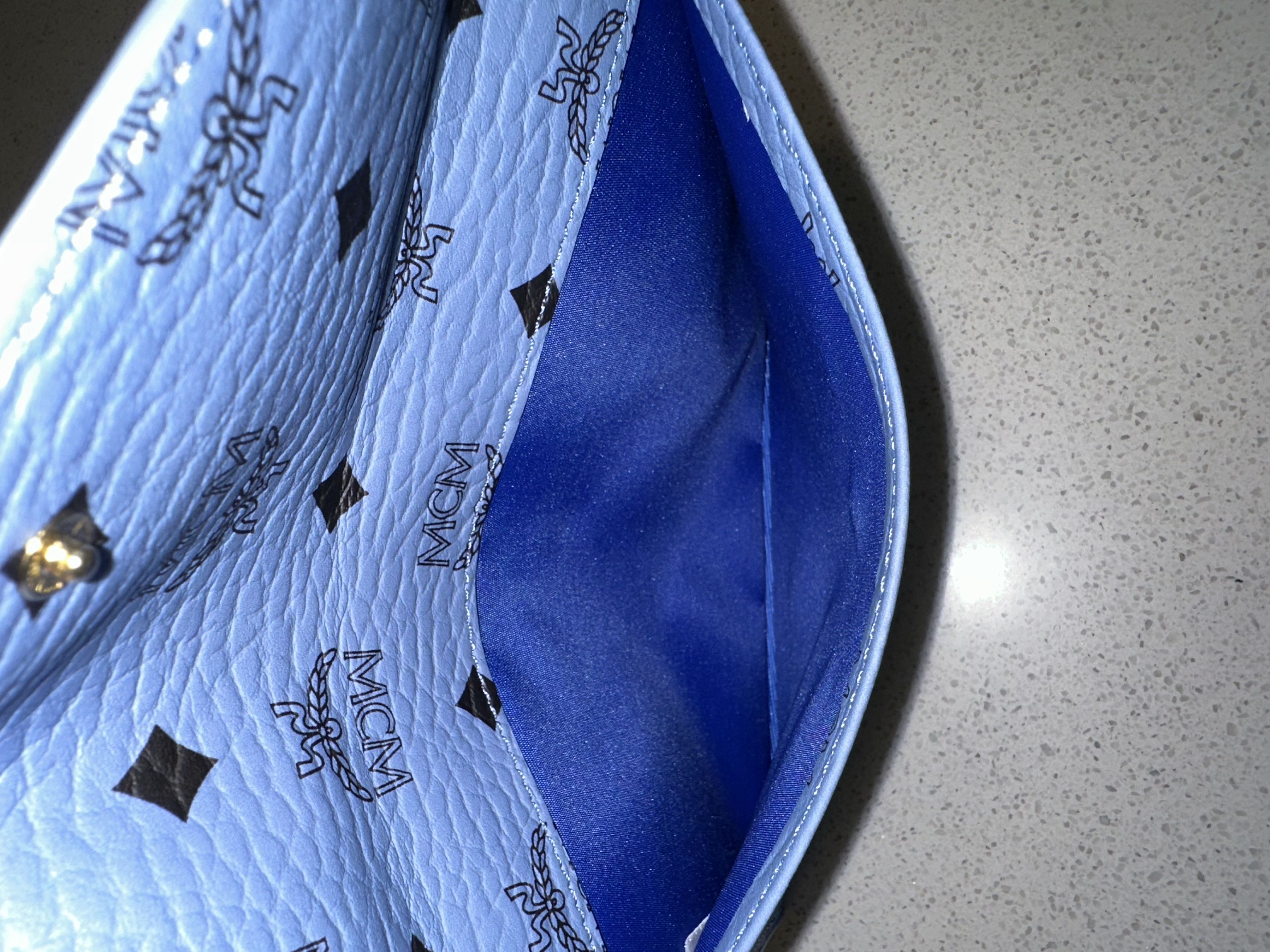 MCM MCM Leather Envelope Clutch Blue Visetos Size ONE SIZE - 6 Thumbnail