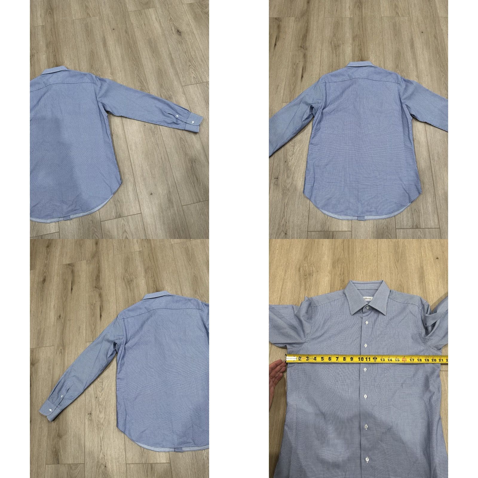 Brioni BRIONI Button Down Shirt Blue White Grid 16.5/42 Dress Shirt Men Brioni Button-Down Collar 100% Cotton Size US XL / EU 56 / 4 - 8 Thumbnail