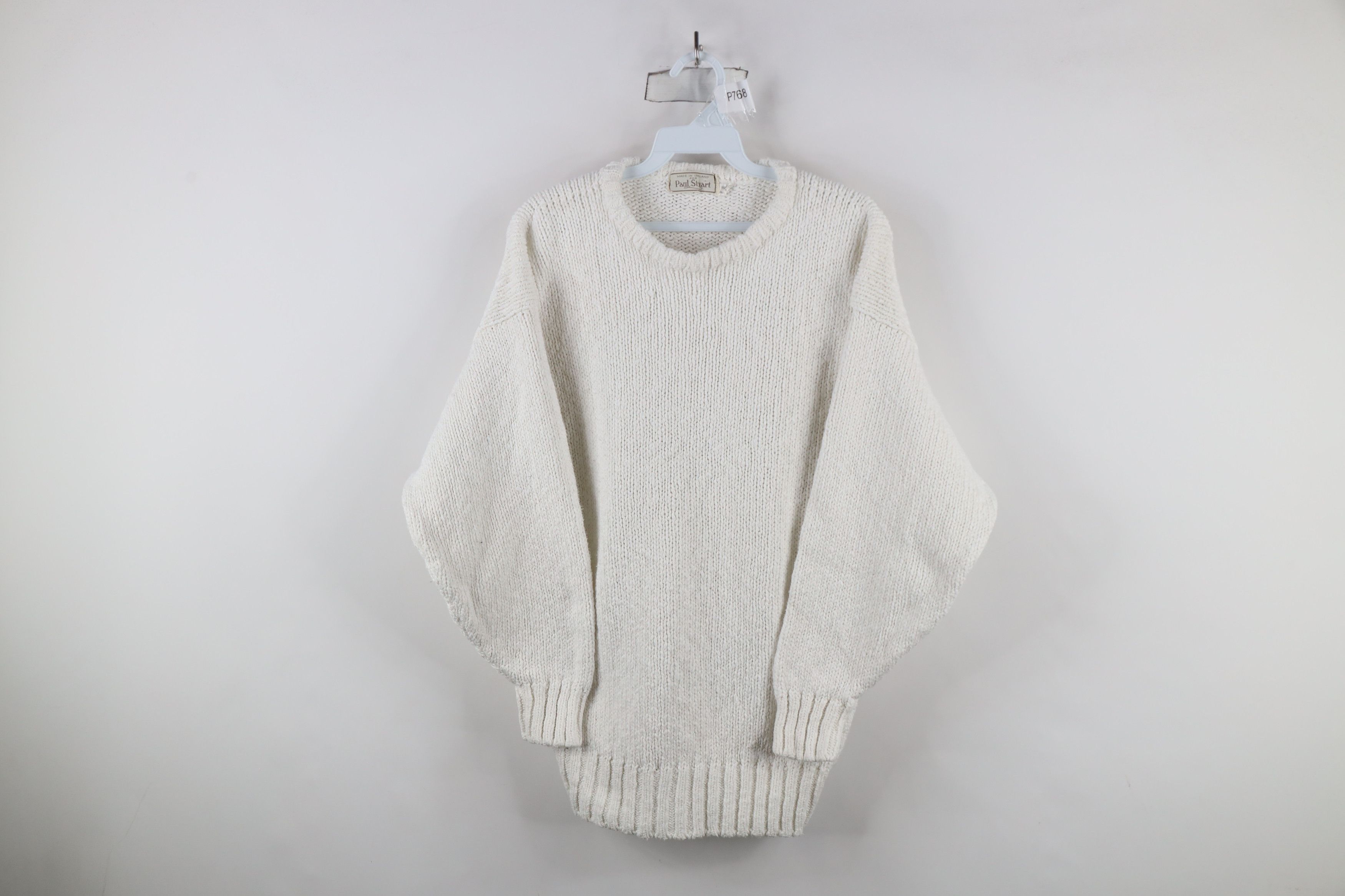Vintage 90s Paul Stewart Cotton Knit Sweater White Ireland