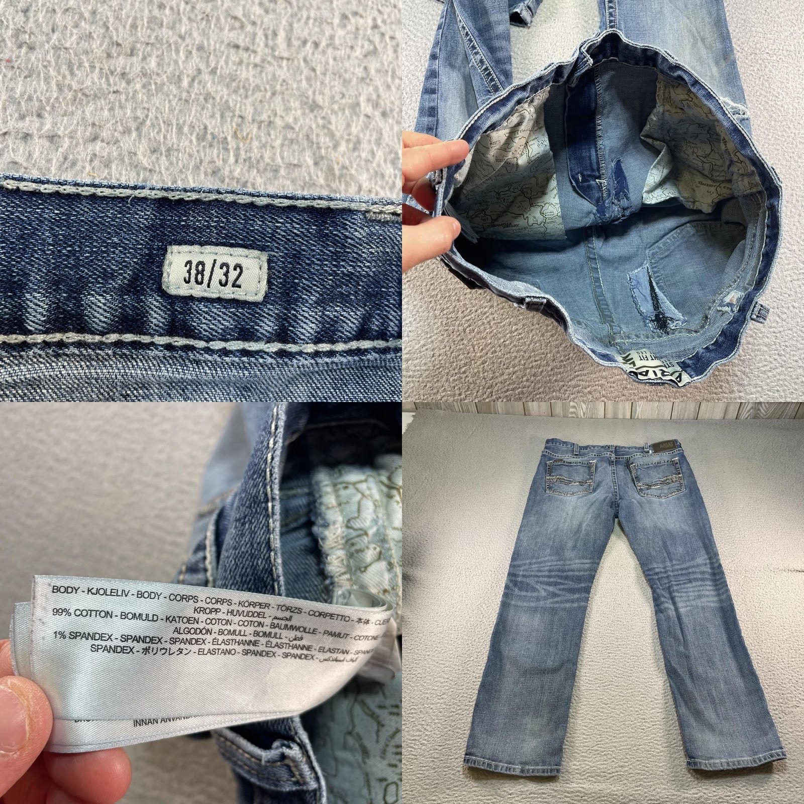 Ariat Ariat M5 Straight Fit Jeans Mens 38x32 Blue Denim Distressed Stretch Western Pockets Logo M5 Straight Fit Straight Leg Rodeo Anticipated Size US 38 / EU 54 - 8 Thumbnail