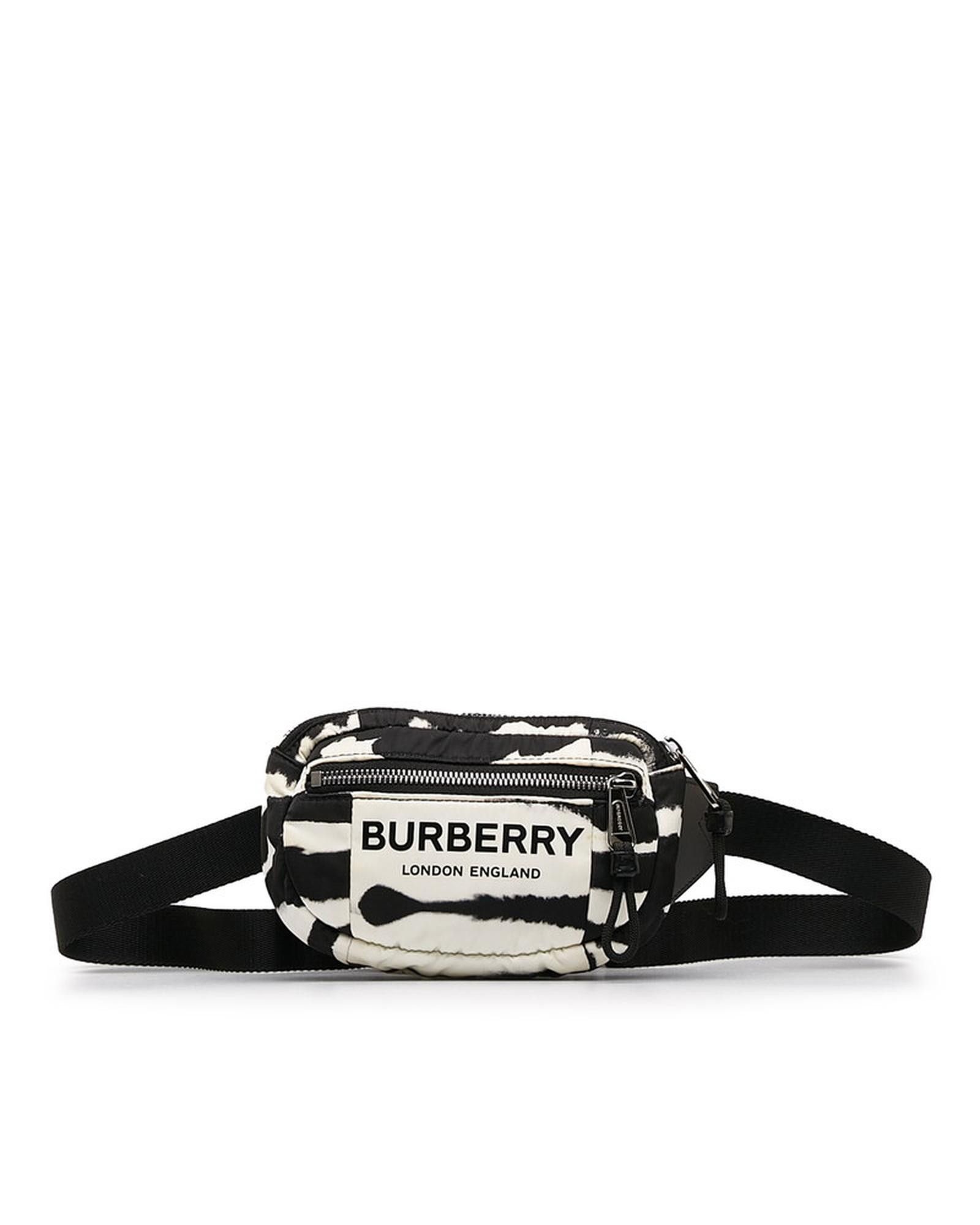 image of Burberry Zebra Print Belt Bag In Ab Condition in White, Women's