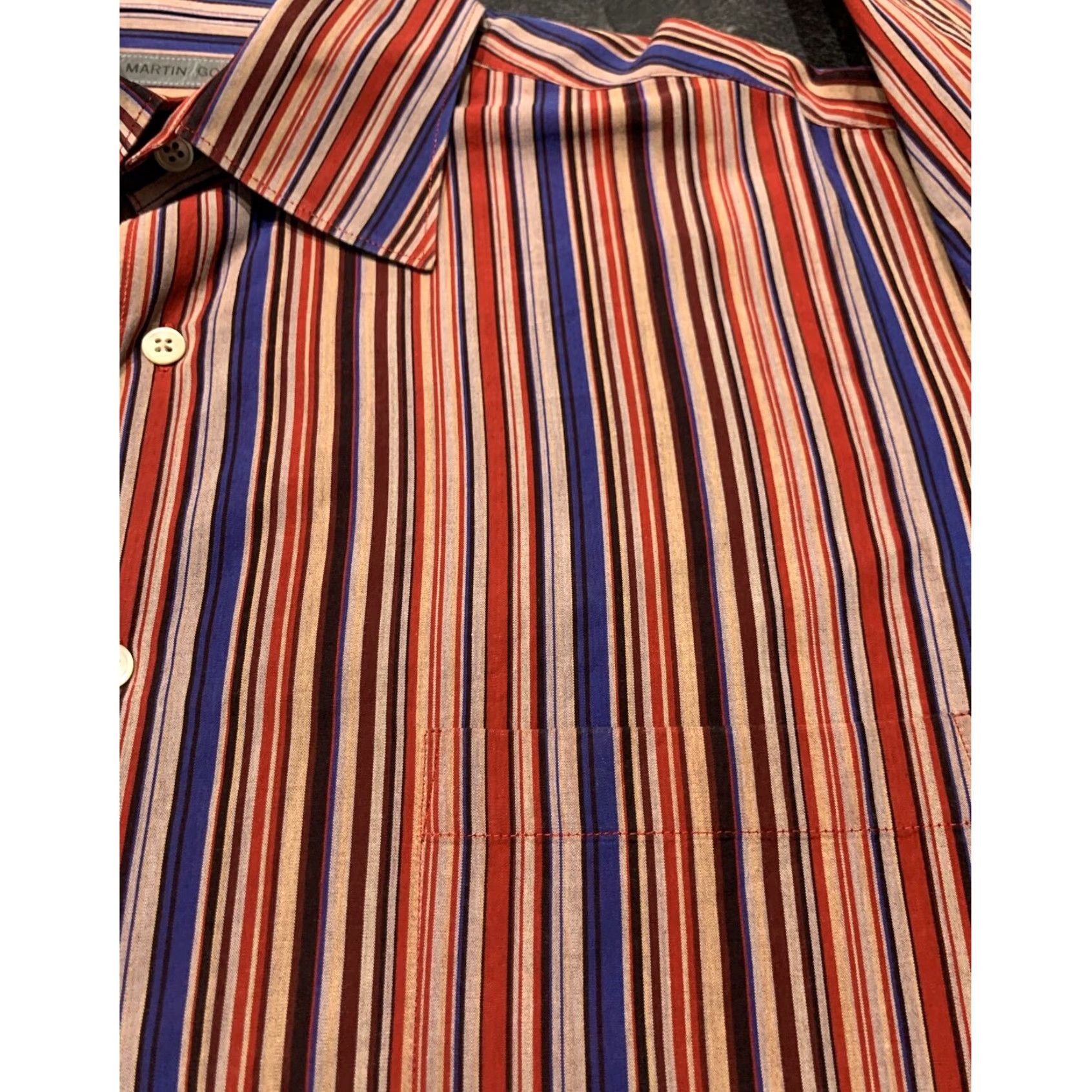 Vintage Martin Gordon Mens Stripe Shirt Large L Button Front Long Sleeve Cotton Size US L / EU 52-54 / 3 - 4 Thumbnail