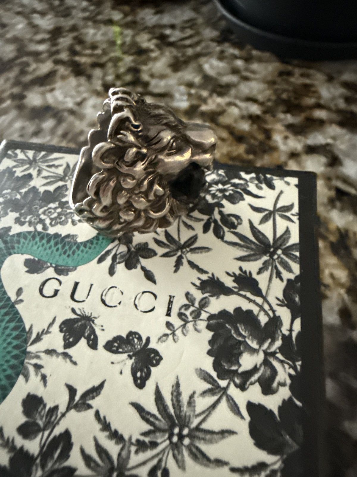Gucci Gucci Silver Gemstone Lion Ring Size ONE SIZE - 3 Thumbnail