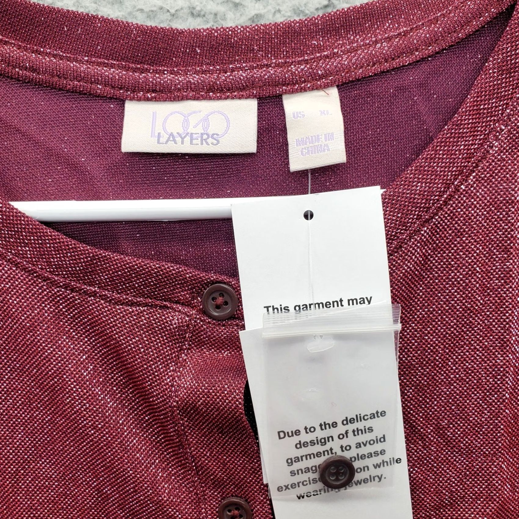 Logo 7 LOGO by Layers Blouse Womens XL Multi Nylon Metallic Long Sleeve Button Front Size XL / US 12-14 / IT 48-50 - 3 Thumbnail