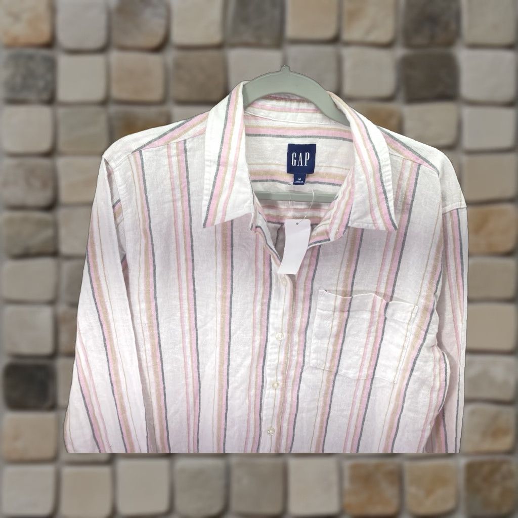 Gap **Women's Gap Linen Pink Stripe Button-Up Long Sleeve Shirt** User: Women's Gap Linen Pink Stripe Button-Up Long Sleeve Shirt Size M / US 6-8 / IT 42-44 - 1 Thumbnail