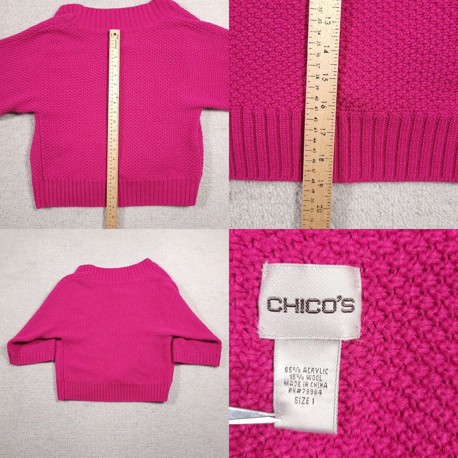 Vintage Chico's Cardigan Women's Open Front Wool Blend Pink 1 Medium 1/2 Sleeve Knit Basic Classic Travel Fall Spring Winter Shirt? Size M / US 6-8 / IT 42-44 - 8 Thumbnail