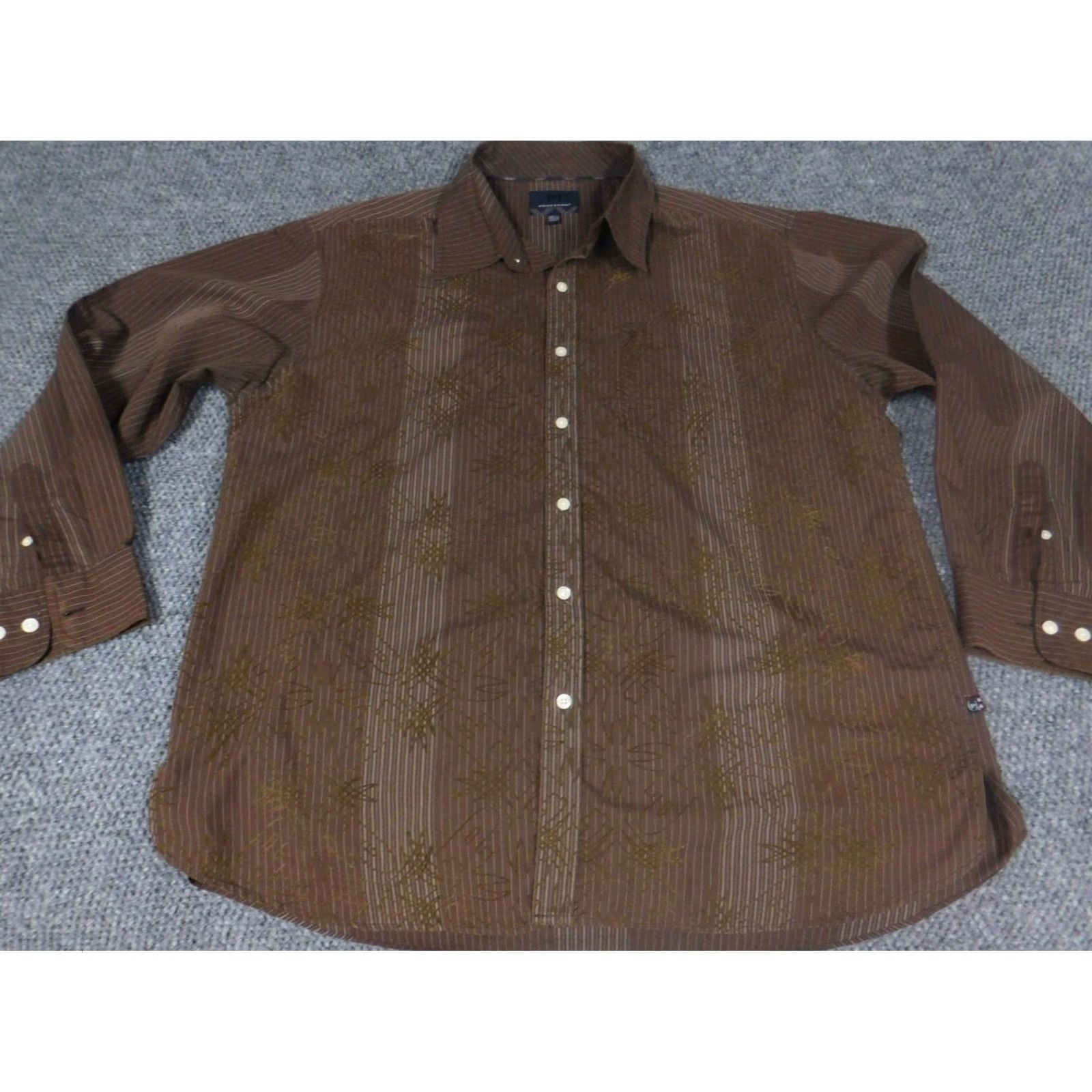 Phat Farm Phat Farm Shirt Mens XL Brown Button-Down Striped Knit Cotton Long Sleeve Classic Hip Hop Size US XL / EU 56 / 4 - 2 Thumbnail