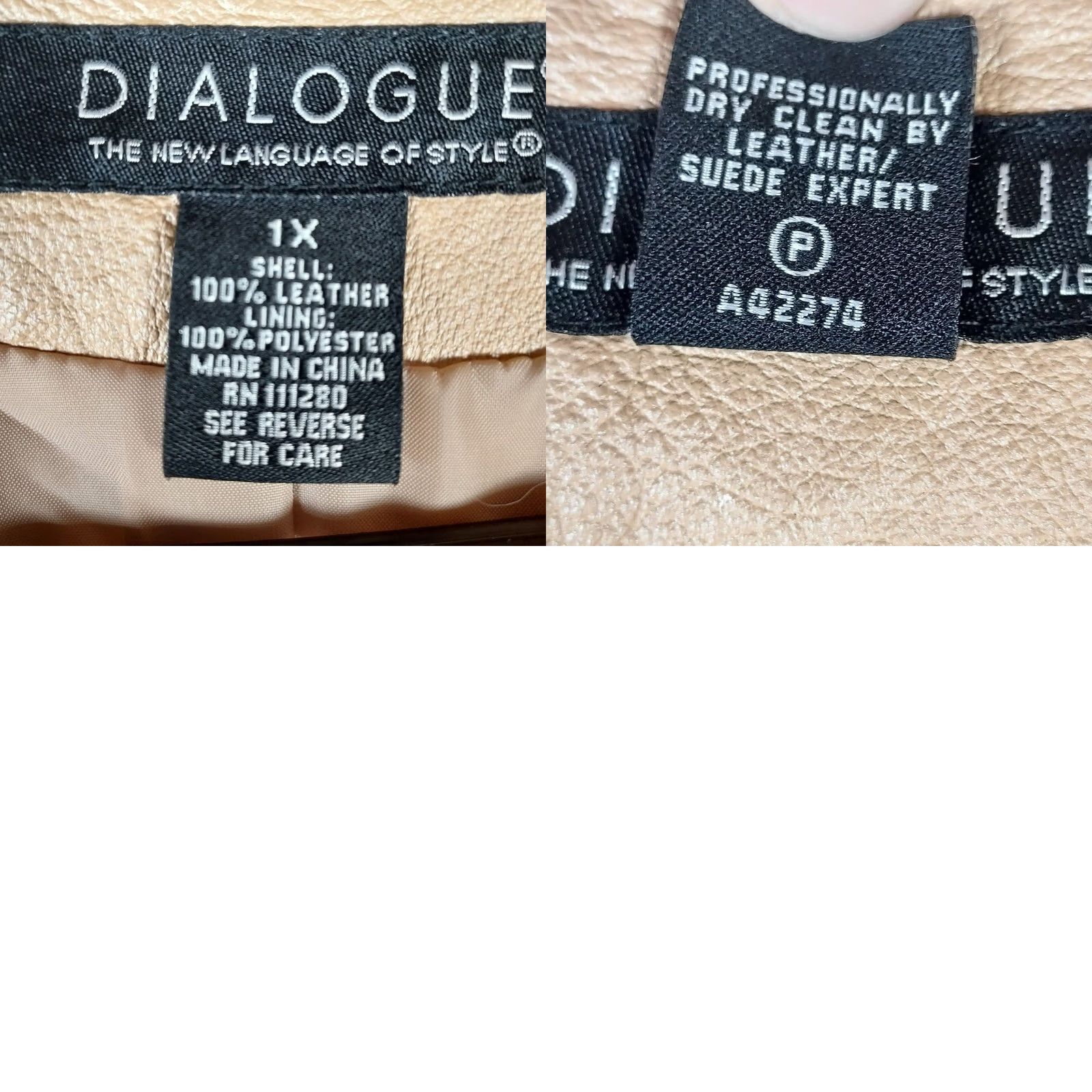 Vintage Dialogue Womens Leather Jacket 1X Beige Zip Up Coat Jacket Long Sleeve Mid-Length Casual Fall Winter Spring Men? Womens Size XL / US 12-14 / IT 48-50 - 8 Thumbnail