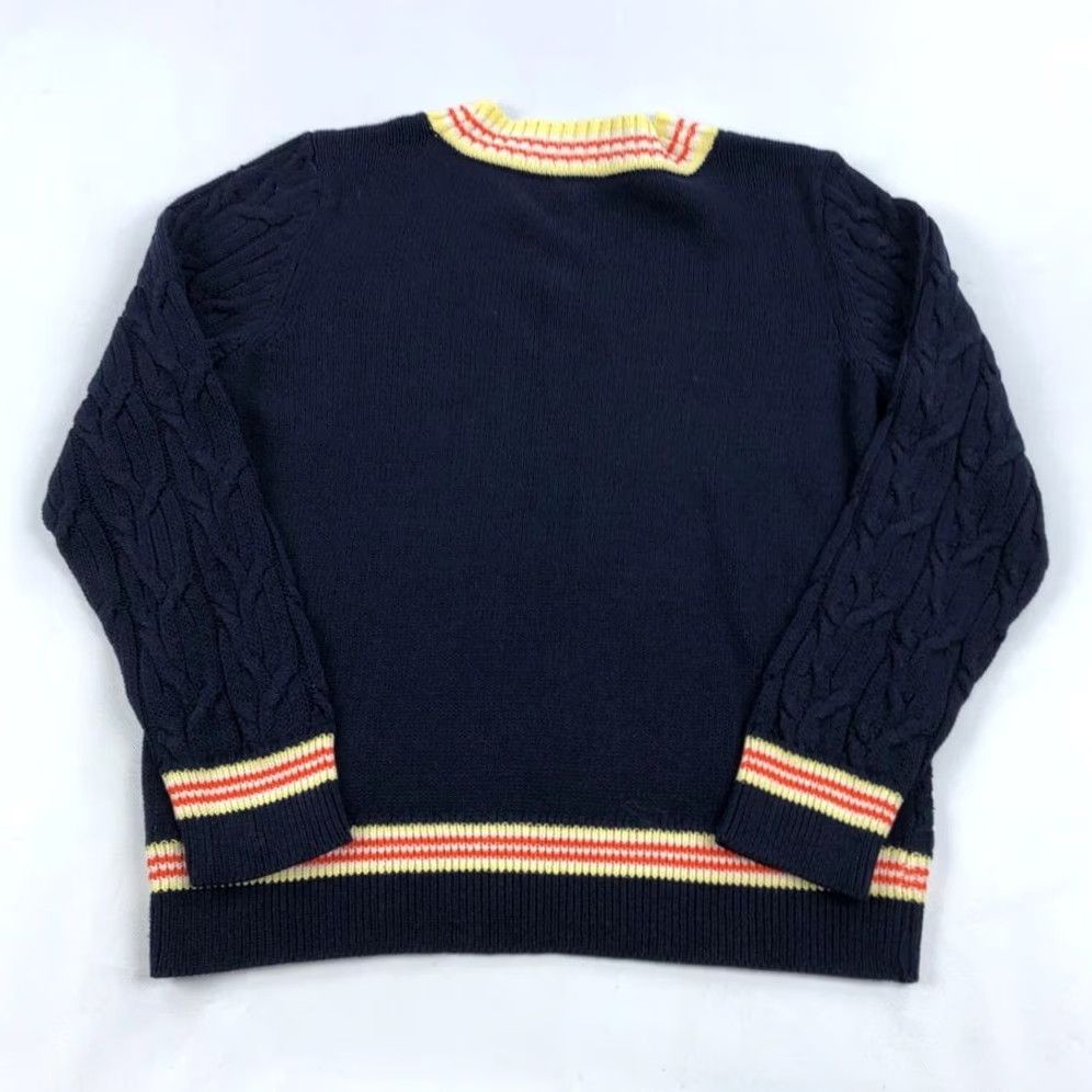 Talbots Talbots Women's L Navy Blue Cable-Knit V-Neck Sweater Pullover Cotton Linen Knit Style Preppy Casual Mens Womens Girls Boys Size L / US 10 / IT 46 - 7 Thumbnail