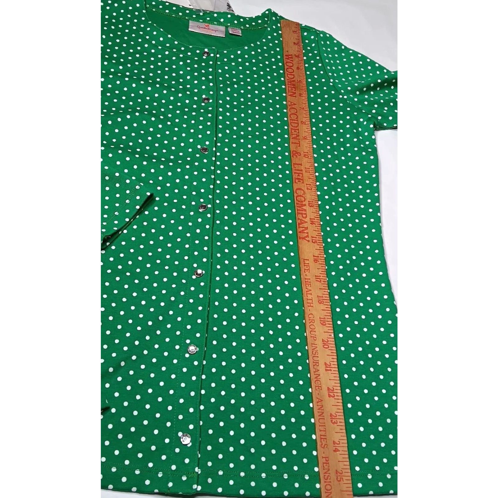 Quacker Factory Quacker Factory Shirt Women XXS Green Polka Dot Snap Front Knit Shirt Long Sleeve Cardigan NEW Size XXS / US 00 / IT 34 - 5 Thumbnail