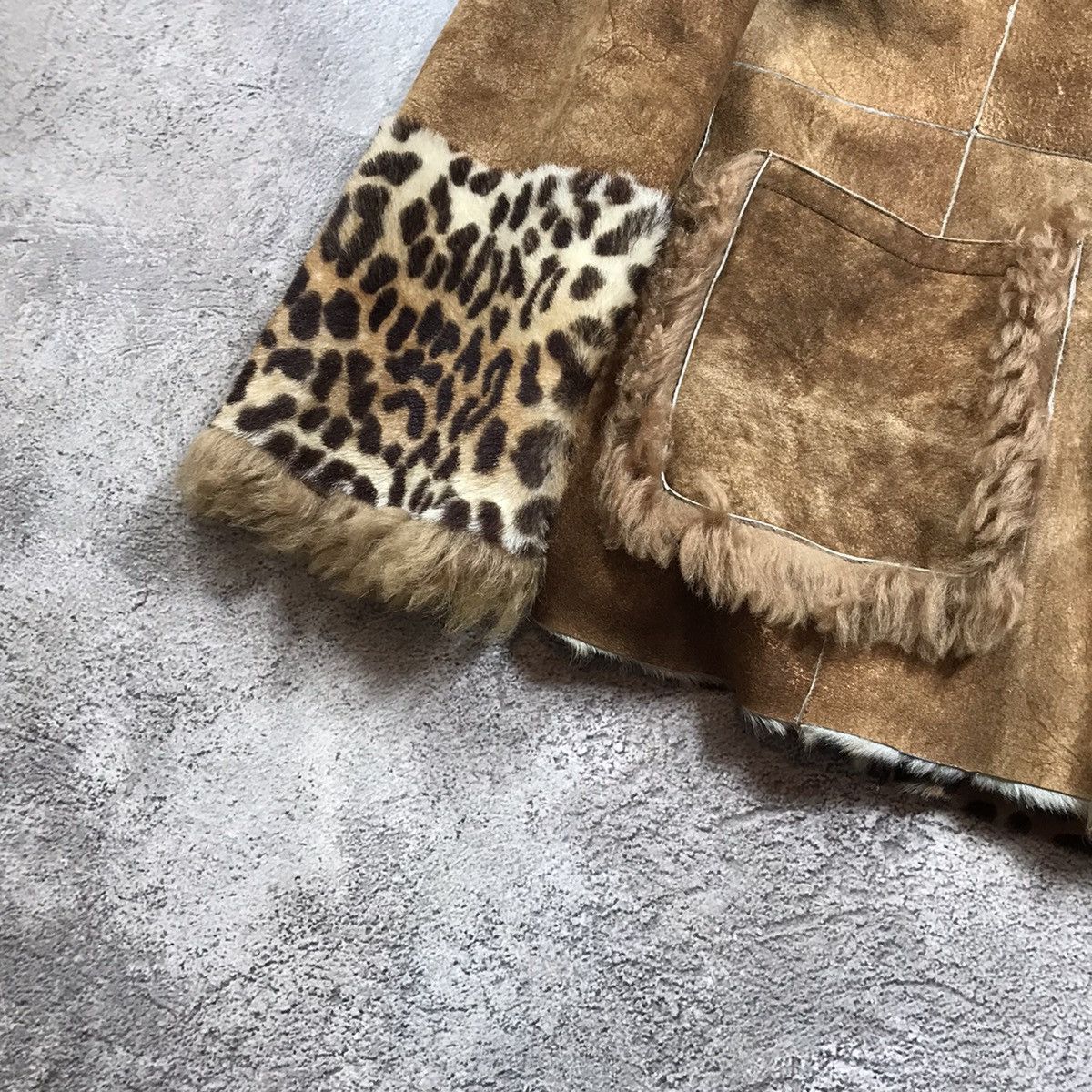 Genuine Leather Vintage Y2K Leopard Fur Collar Suede Jacket Gorpcore Faded L Size L / US 10 / IT 46 - 4 Thumbnail