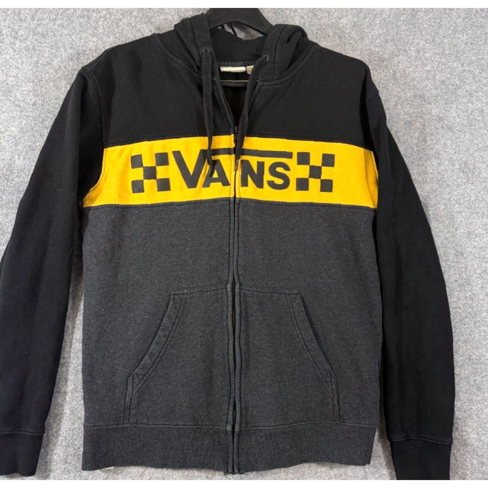 Vans VANS Hooded Sweatshirt Mens S Black Gray Colorblock Checkerboard Zip Up Pockets Size US S / EU 44-46 / 1 - 2 Thumbnail