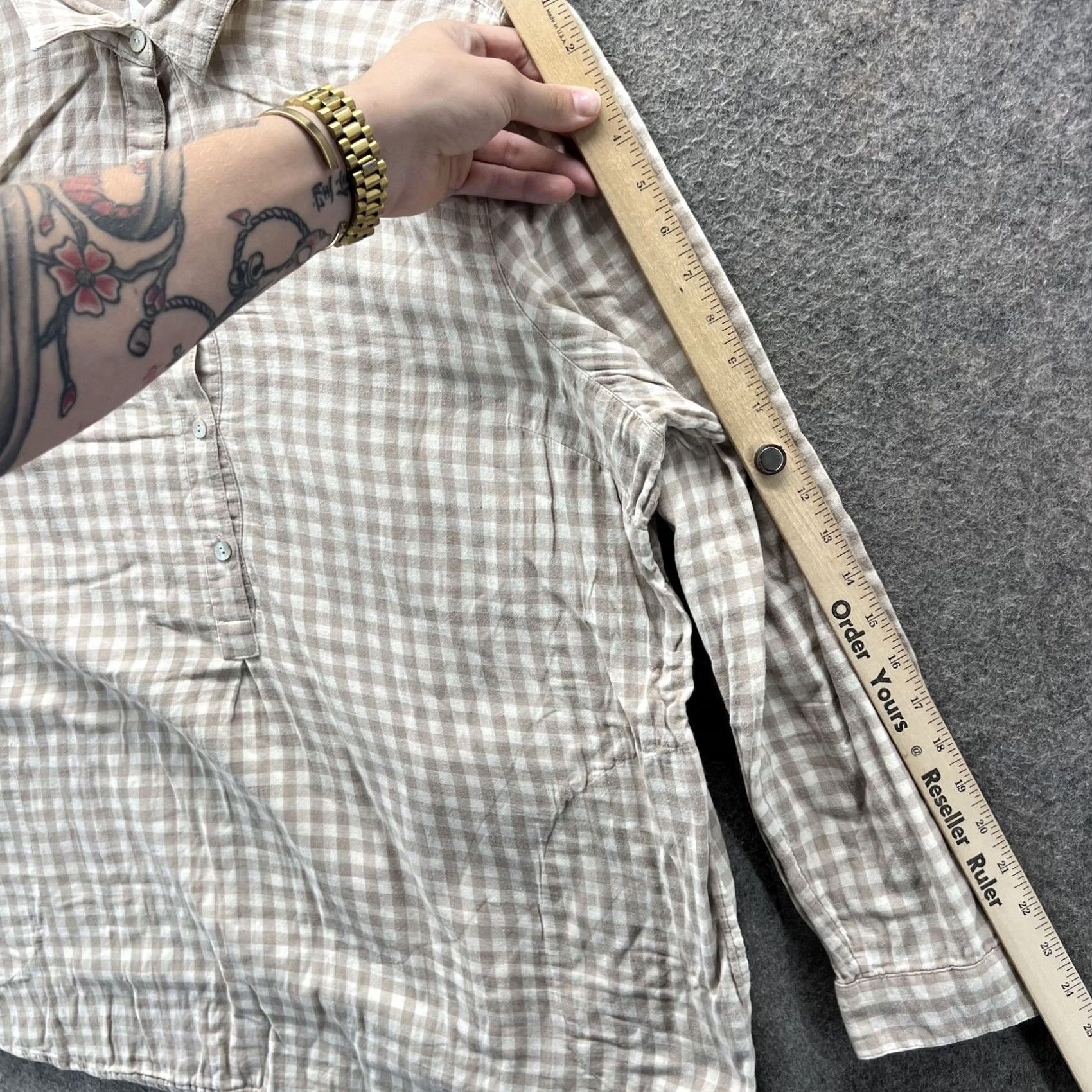 J. Jill J. Jill Shirt Womens XL Beige Check Button Front Tunic Blouse 100% Cotton Size XL / US 12-14 / IT 48-50 - 5 Thumbnail
