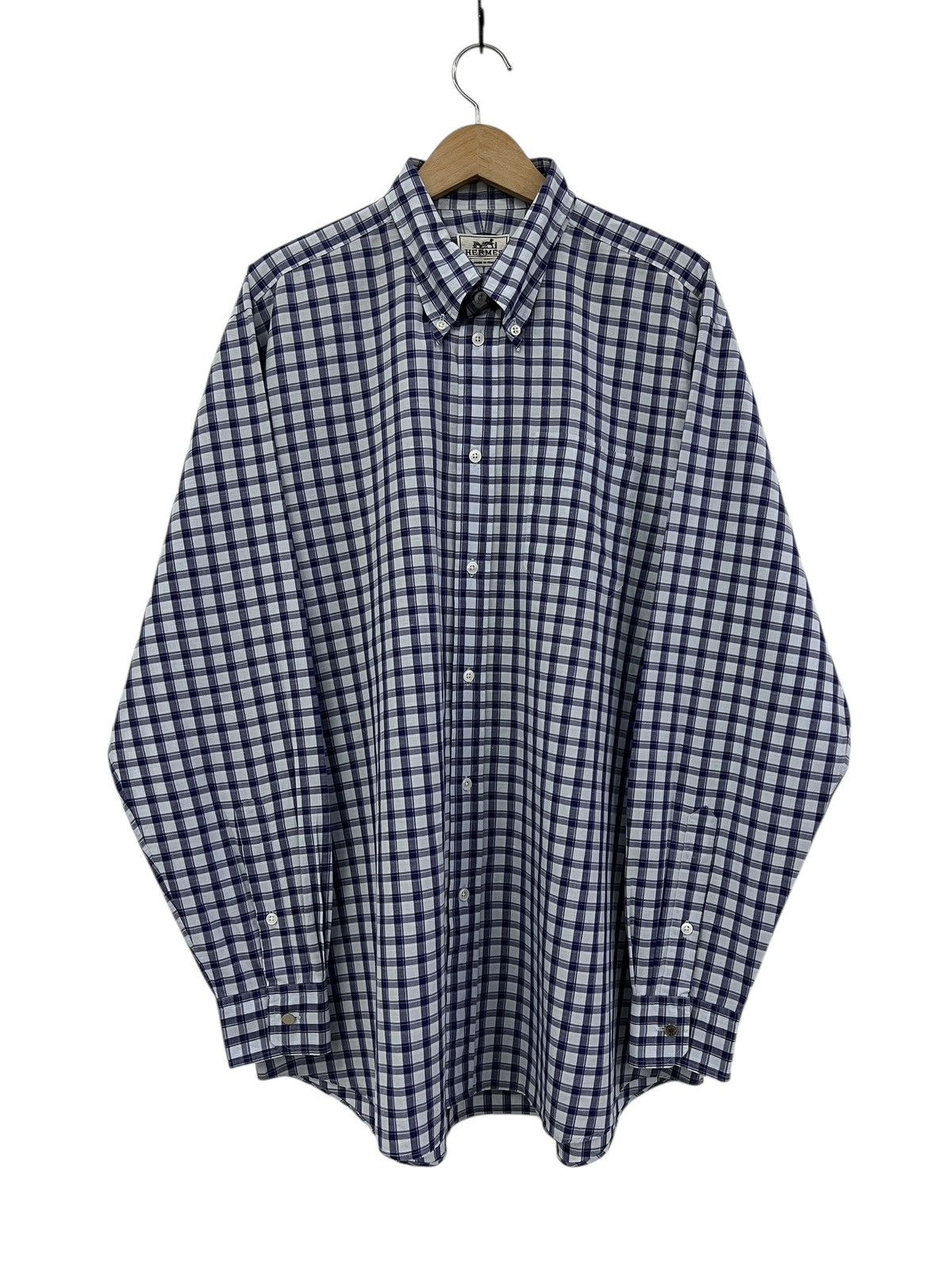 Hermes Vintage Hermes Blue Check Oversized Button Down Shirt Size US XXL / EU 58 / 5 - 1 Thumbnail