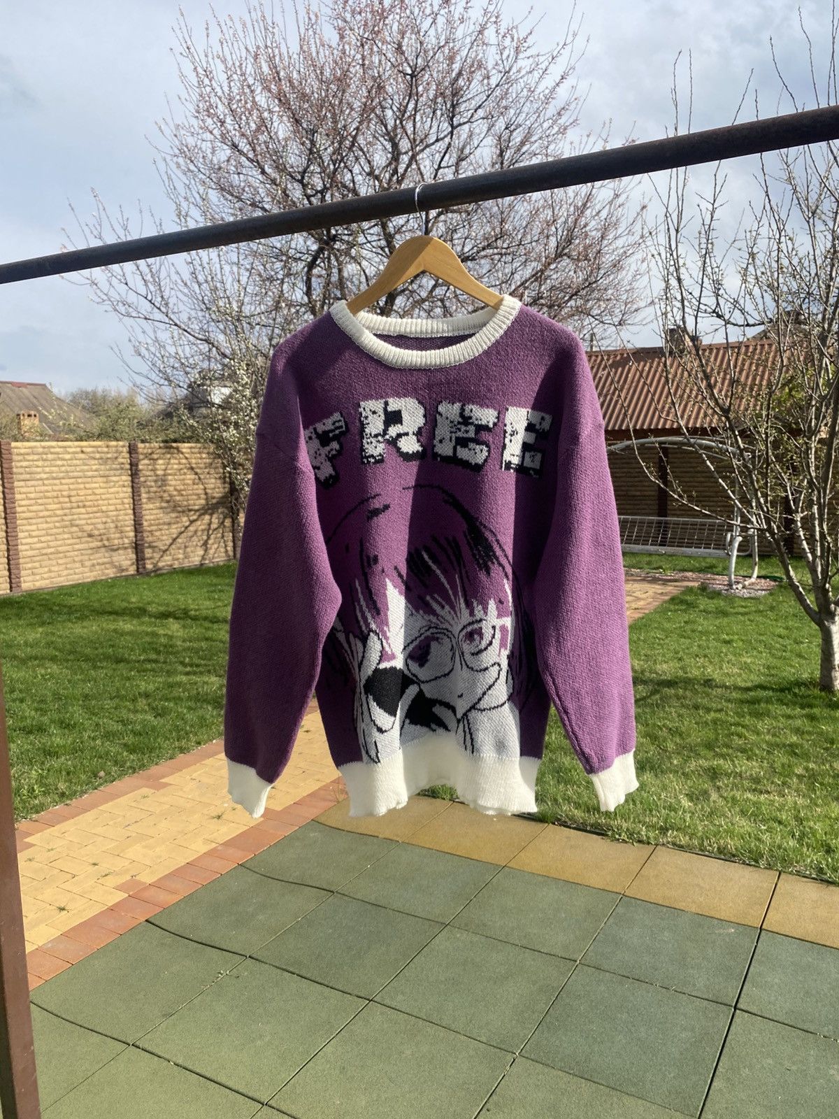Japanese Brand Purple anime girl sweater, oversized manga knit jumper Size XL / US 12-14 / IT 48-50 - 1 Thumbnail